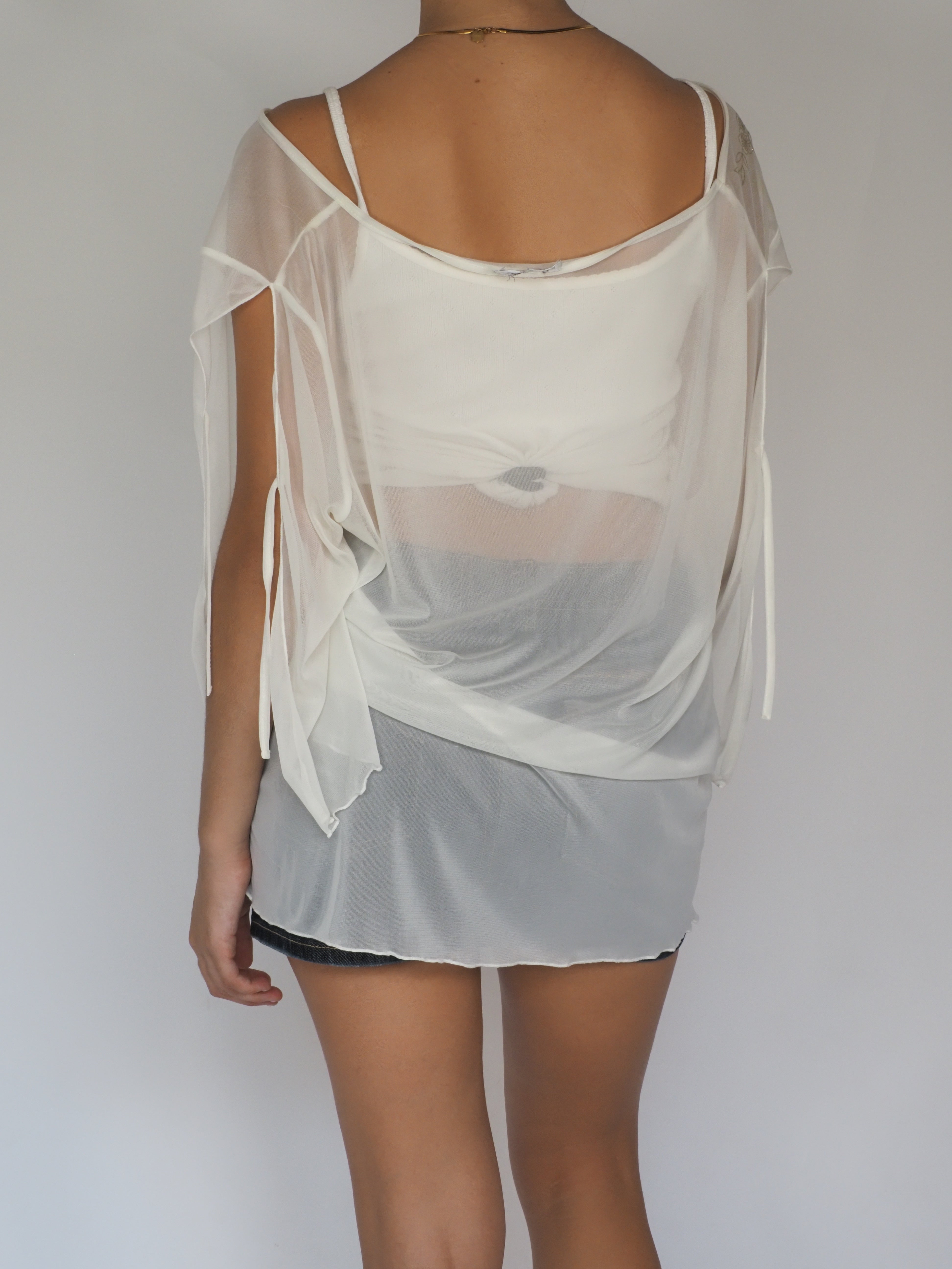 Sheer Embroidered Wrap Blouse in Ivory