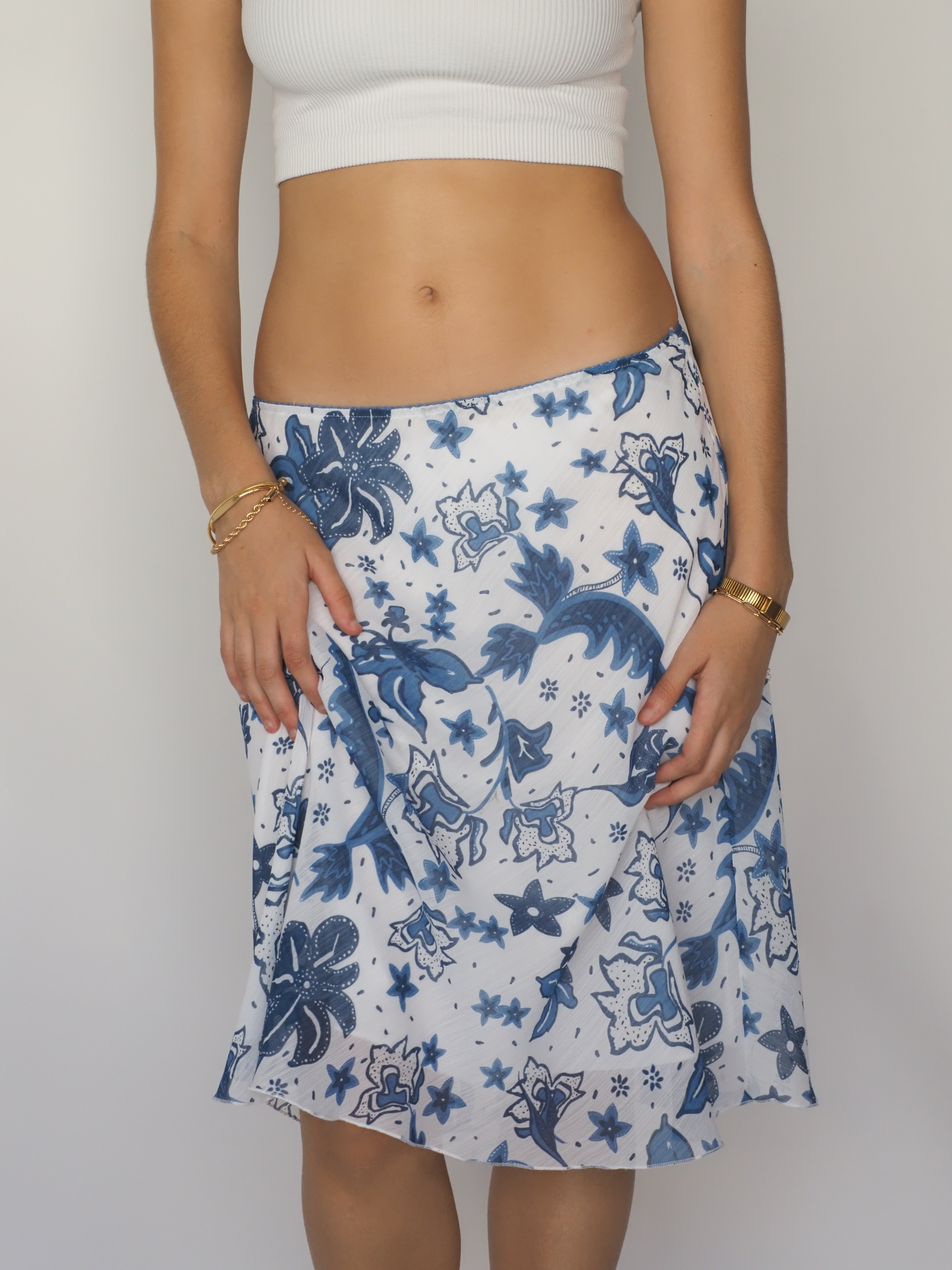 Blue & White Tropical Floral A-Line Skirt – Blue Motion