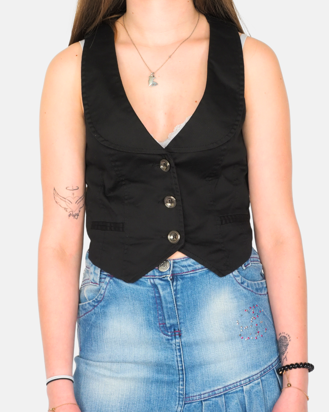 Lulumary Black Tailored Button-Up Vest Top