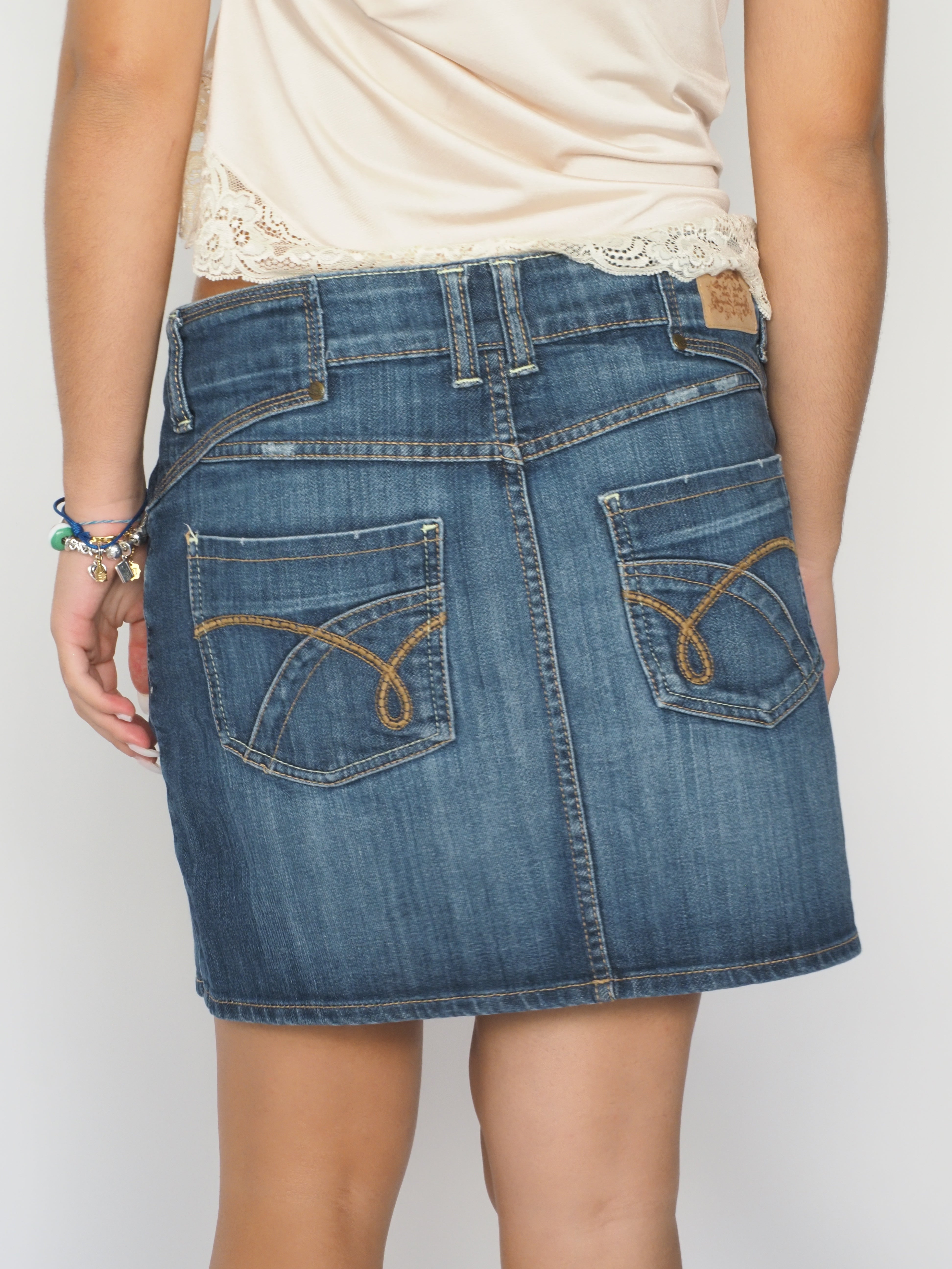 Low-Rise Sand Denim Mini Skirt – Yessica