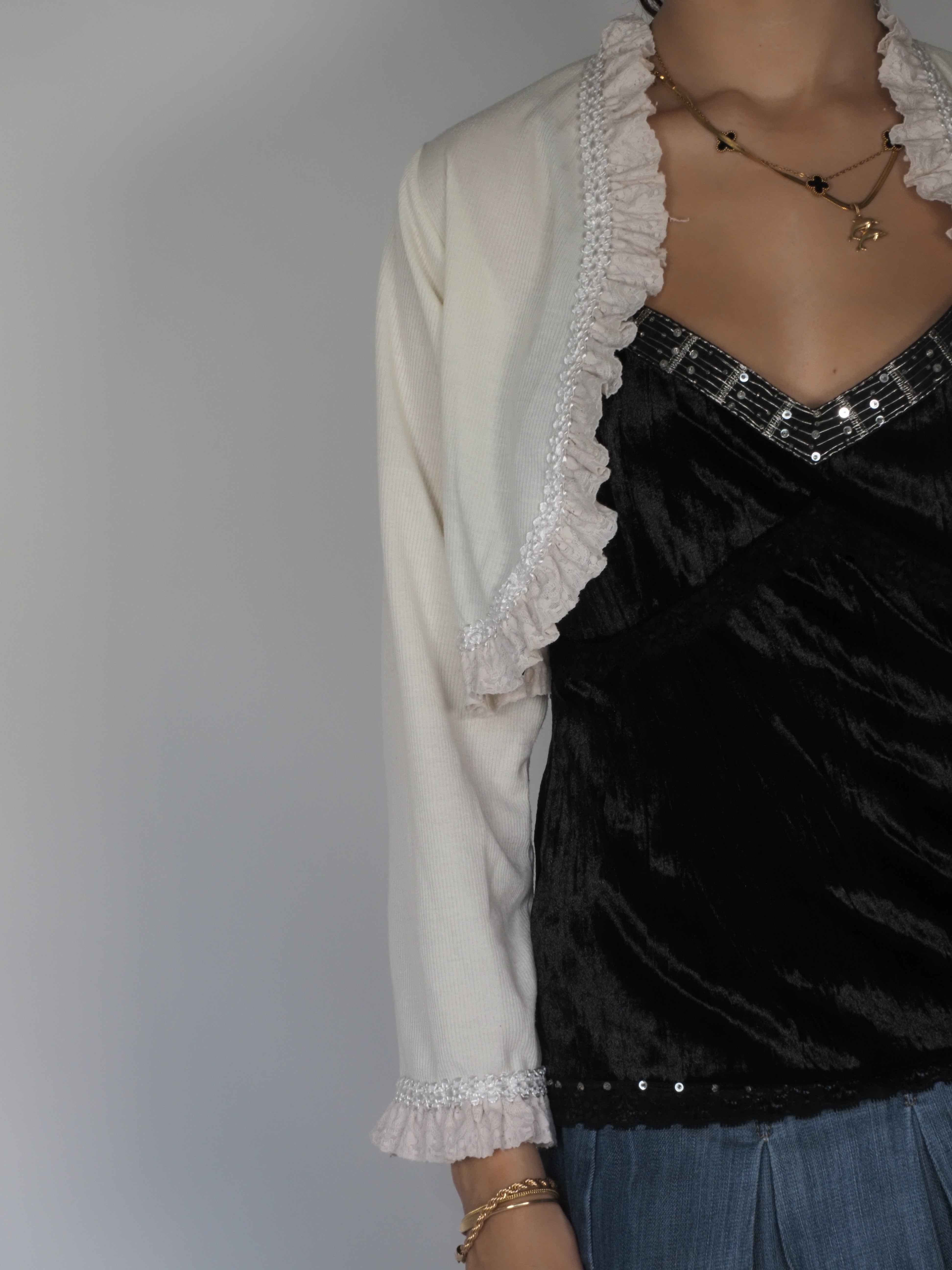 Ruffled Cream Cropped Cardigan