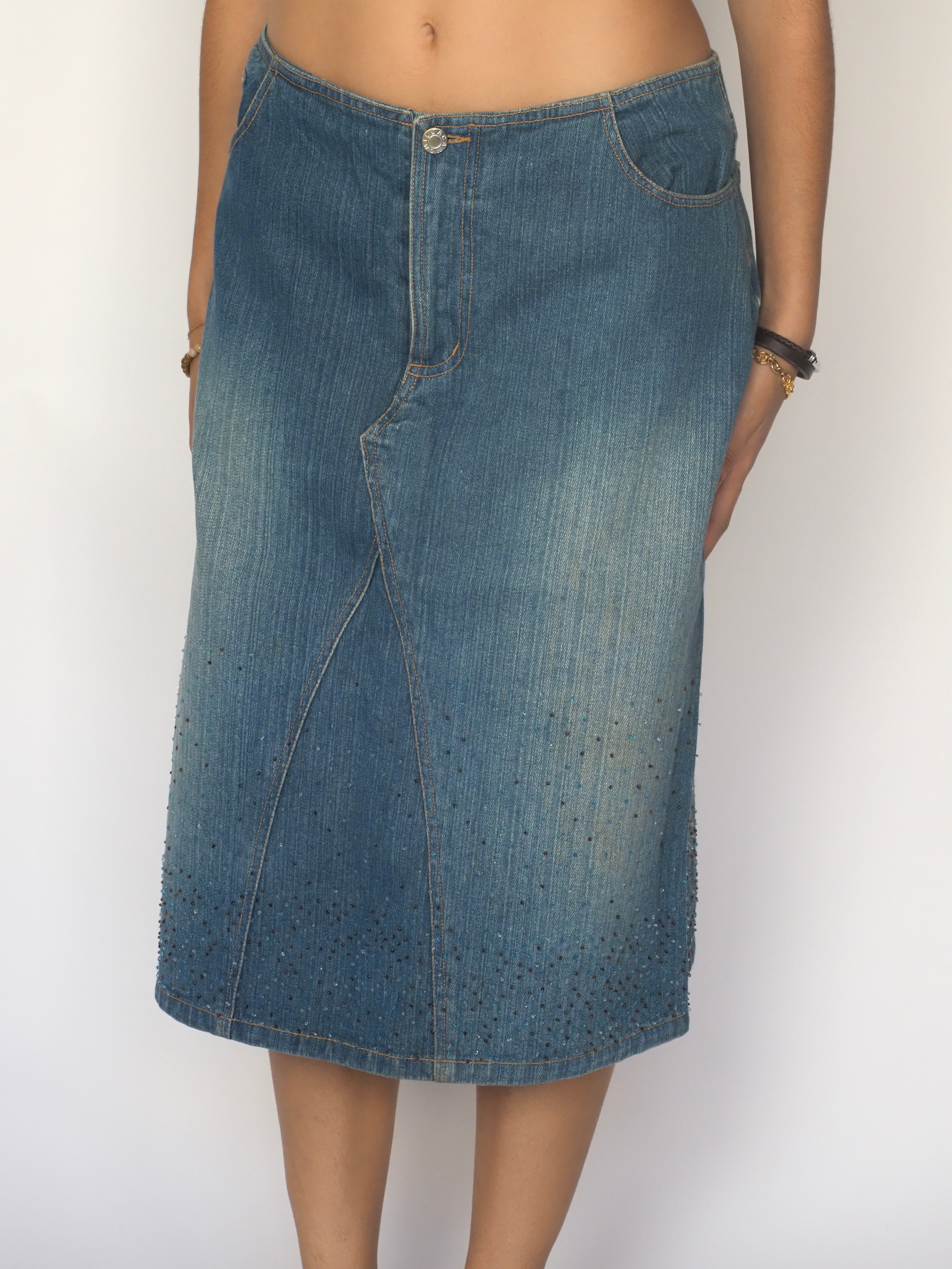 Studded Mid-Wash Denim Midi Skirt – Camomilla