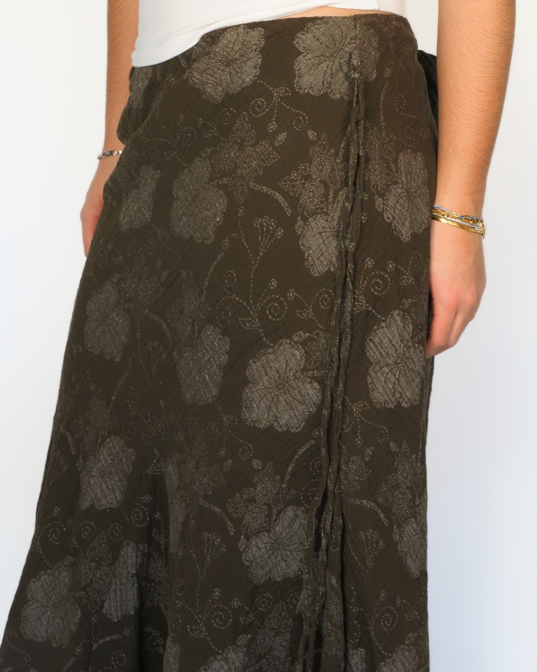 Vintage Olive Floral Jacquard Midi Skirt – Annie Designs