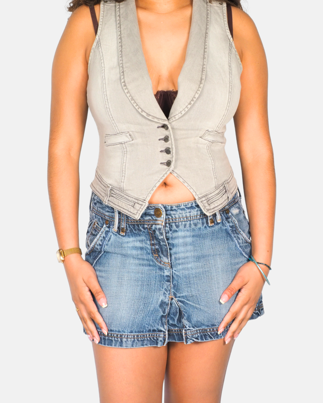 Mango Y2K Fitted Denim Waistcoat