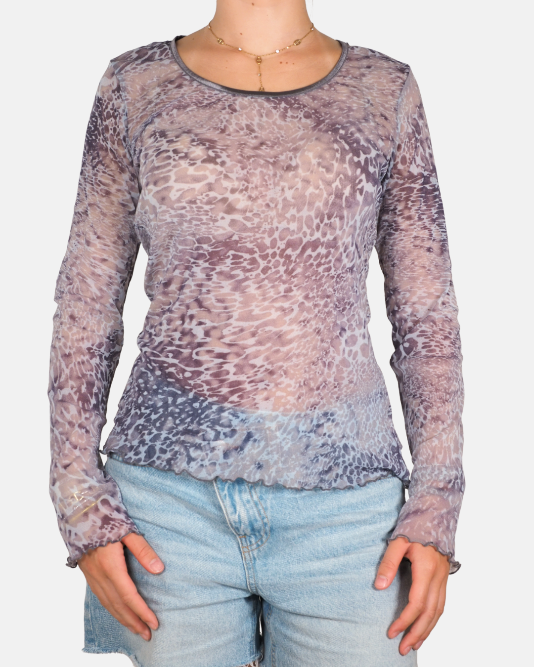 Mauve Sheer Animal-Print Mesh Top