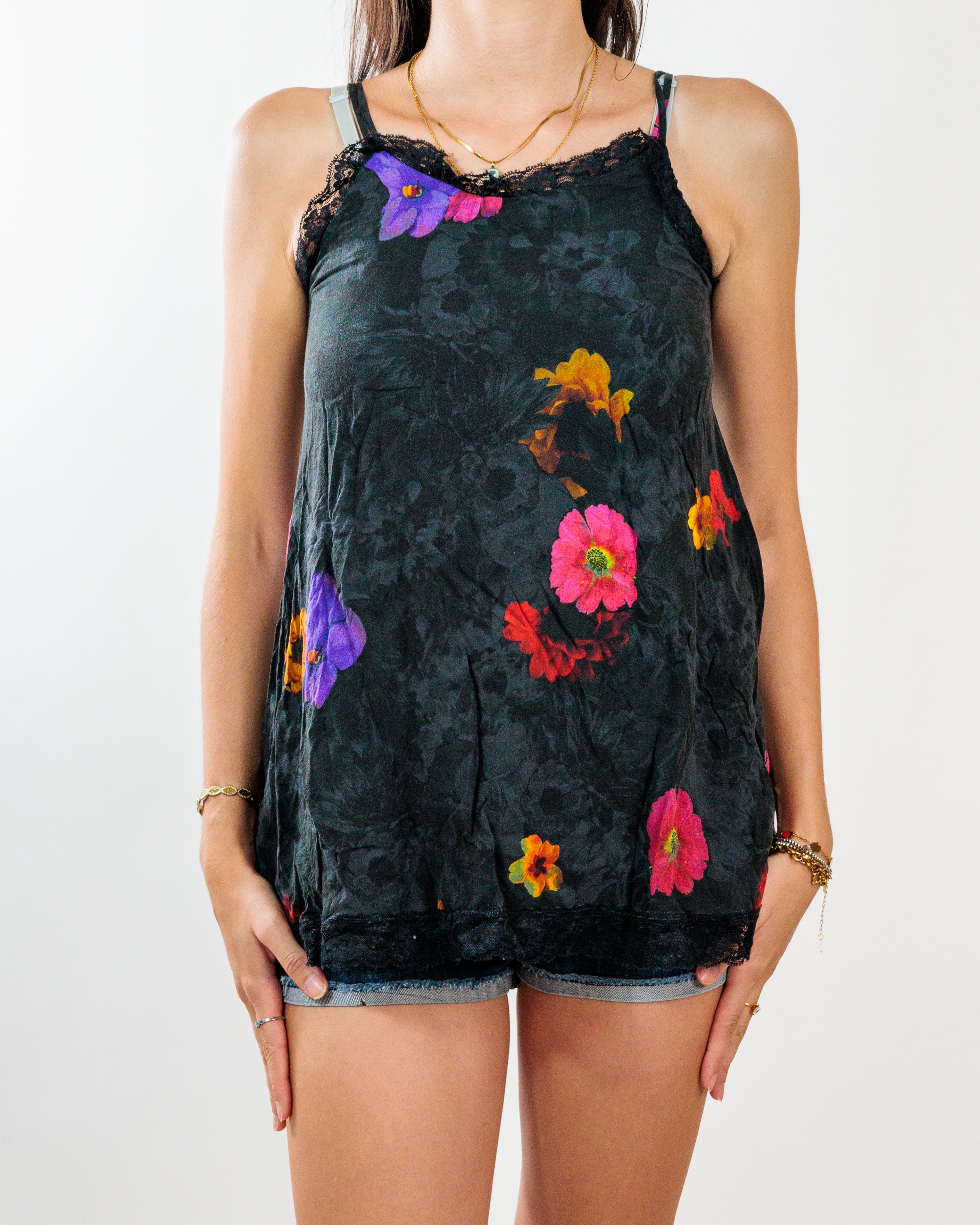 Black Floral Lace Trim Camisole - Diesel