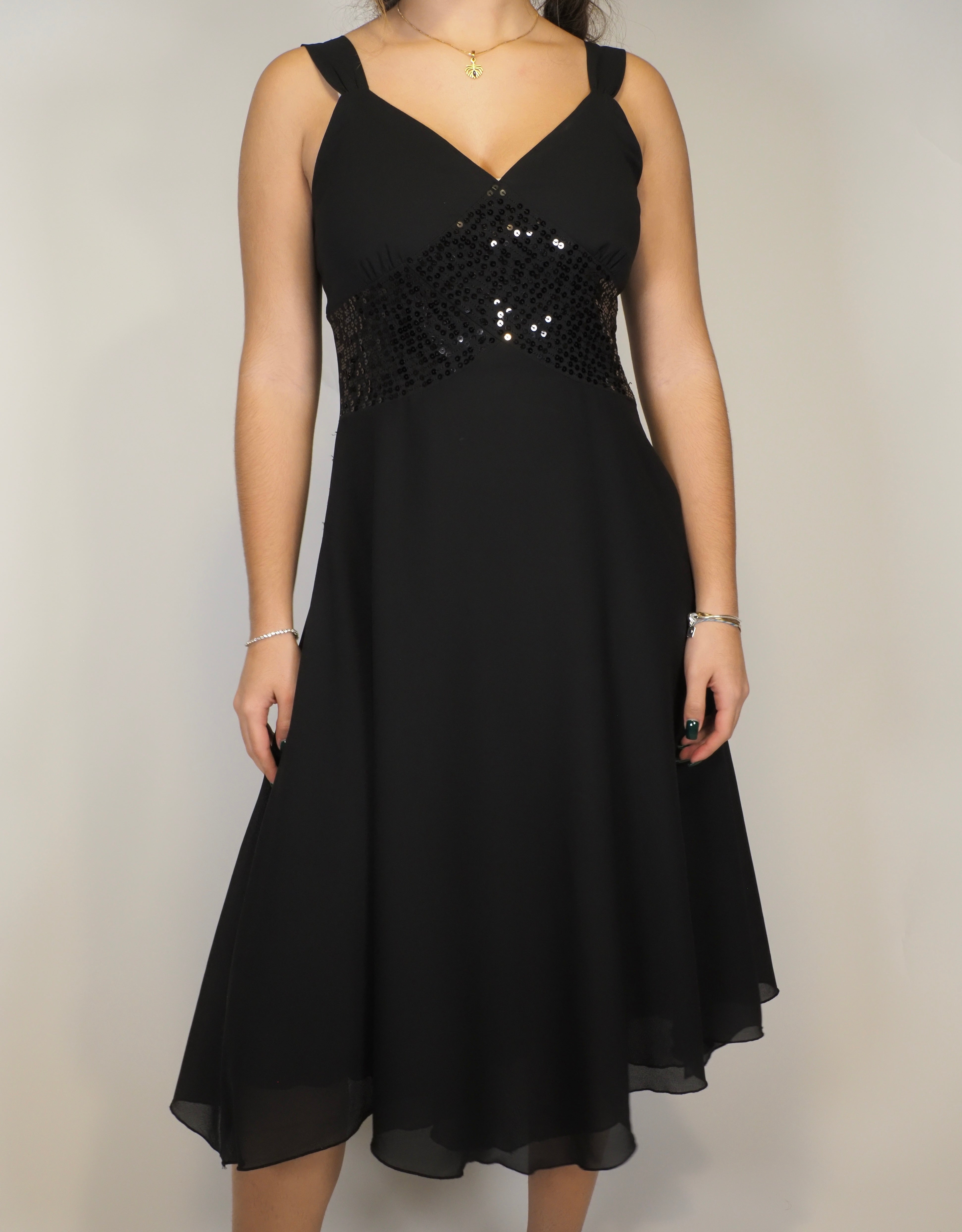 Black Sequin Waist Midi Dress – Amichi Noche