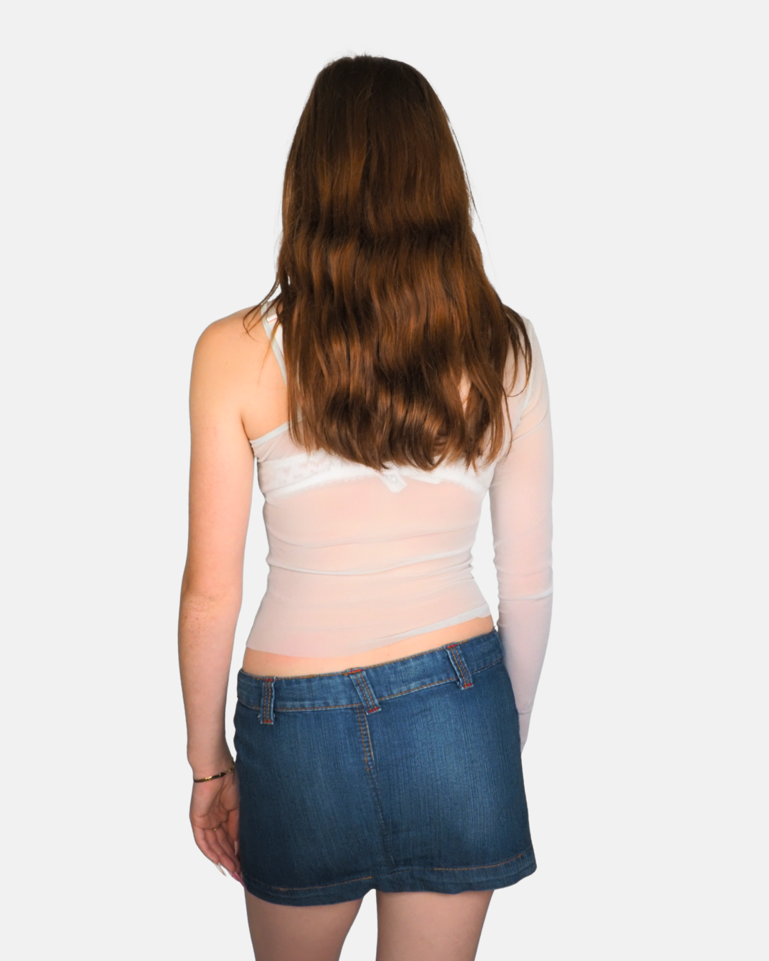 Y2K Ice Blue One-Shoulder Mesh Top