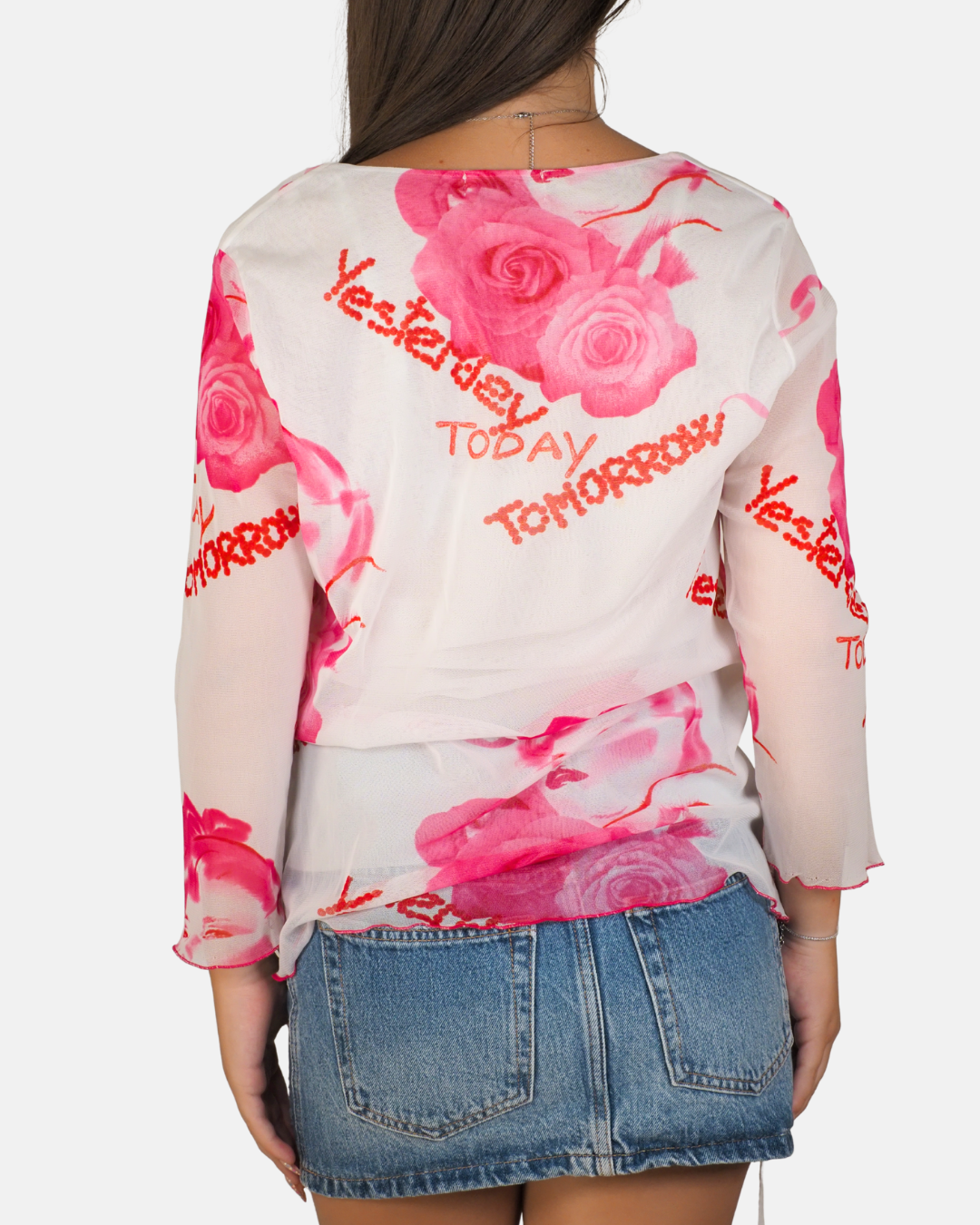 Y2K Pink Rose Mesh Top - Griffe Tricot Chic
