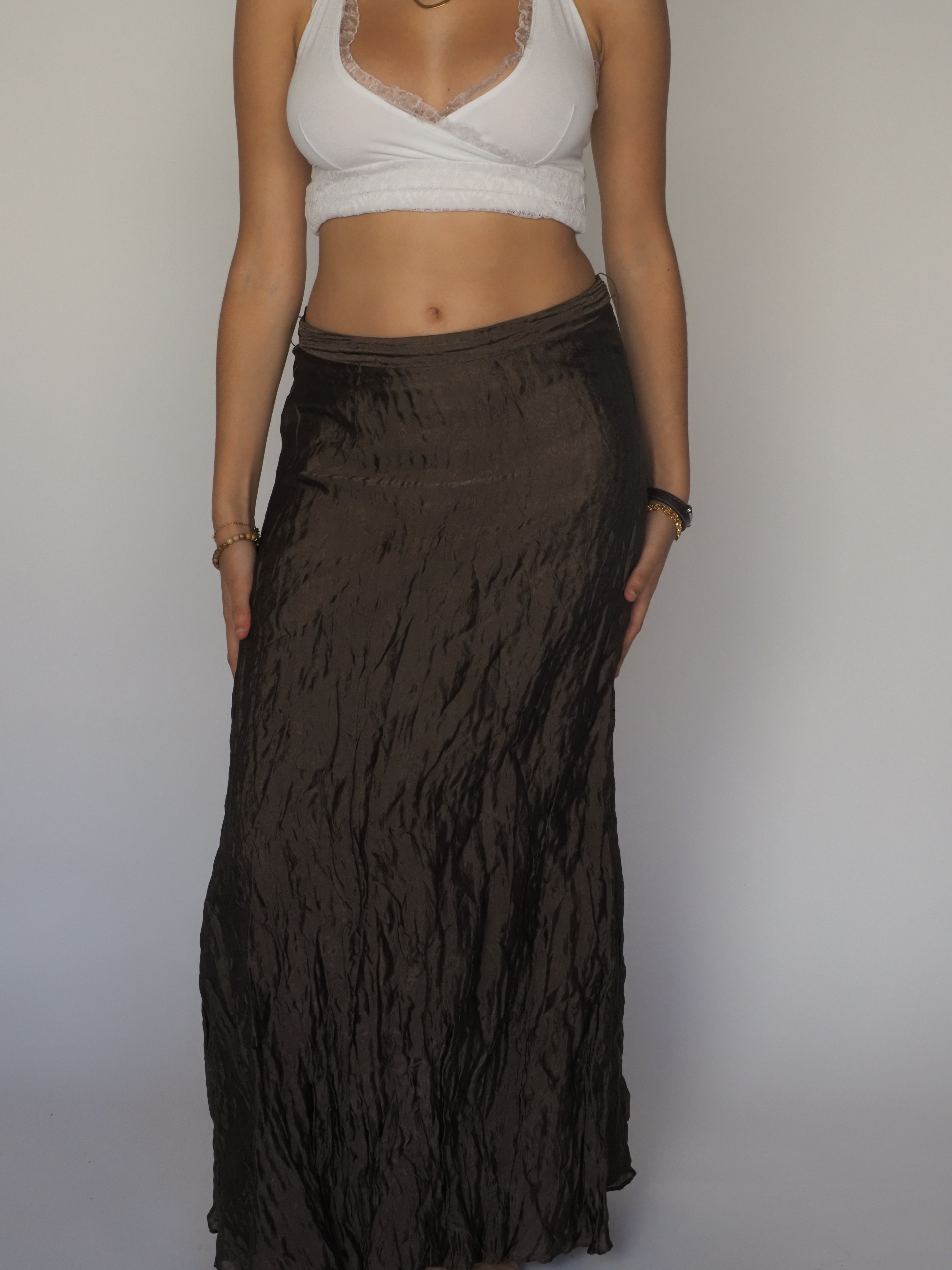 Chocolate Brown Crinkle Maxi Skirt – Planet