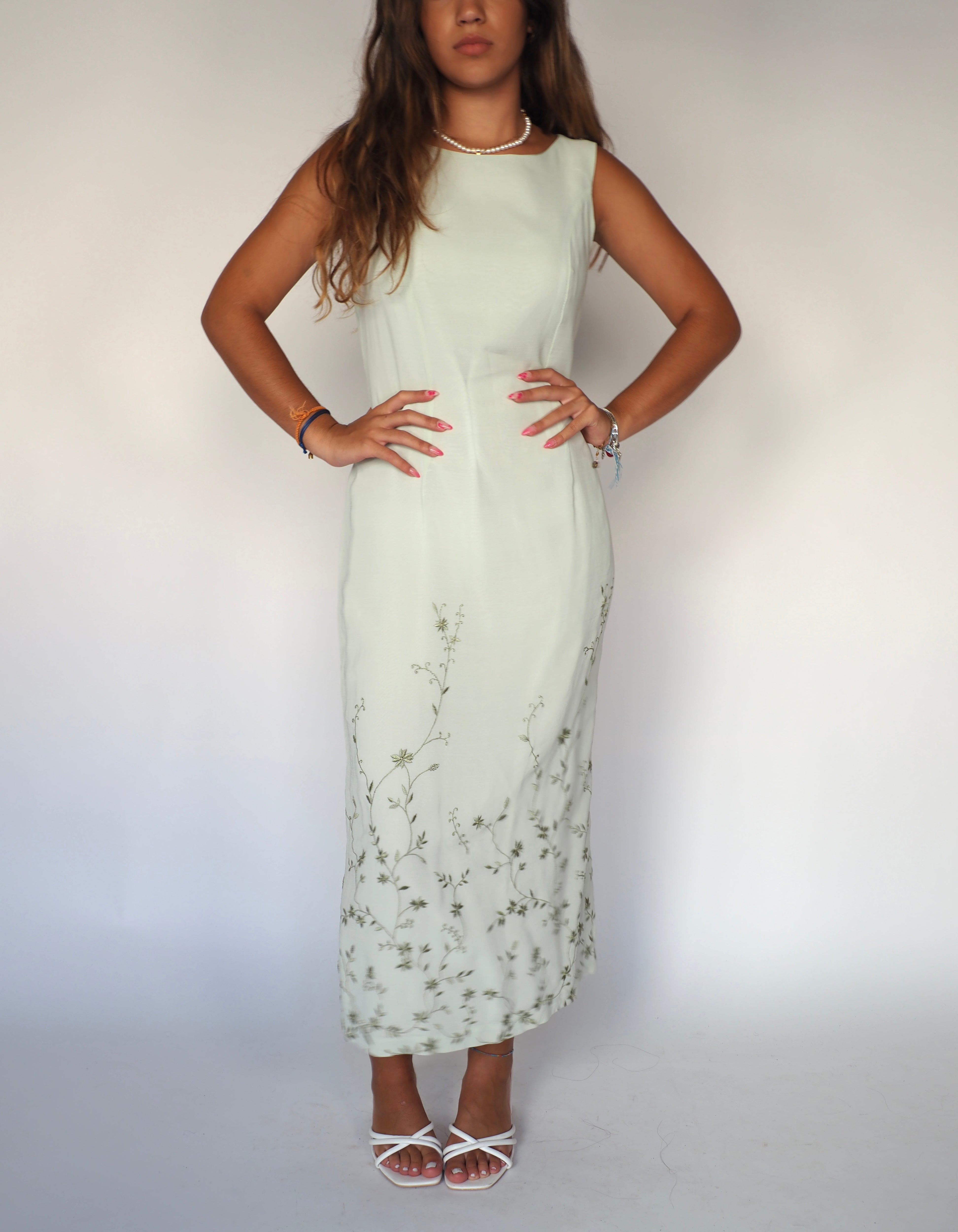 Moonlight Collection Ltd “Sage Embroidery” Sheath Midi