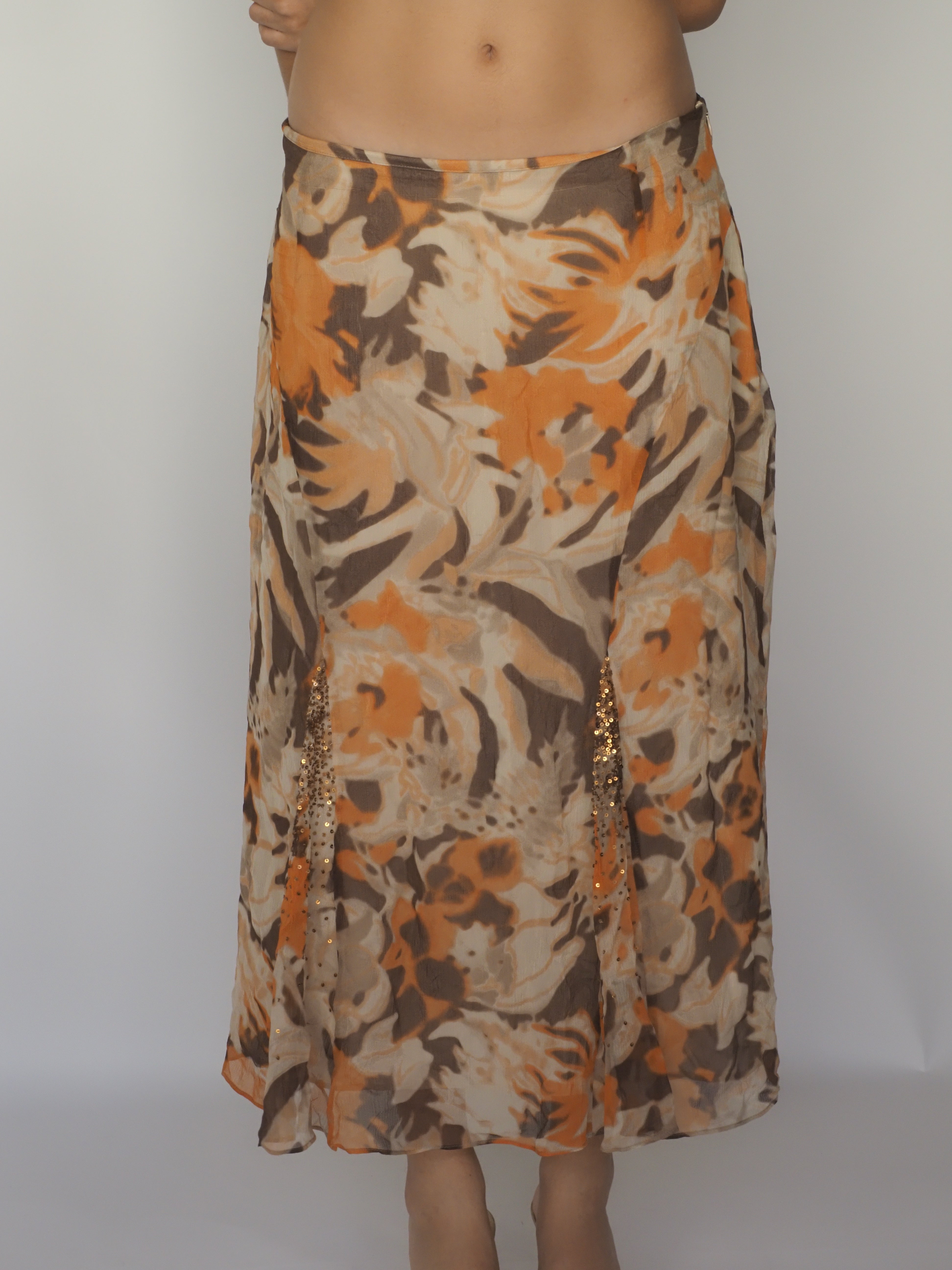 Autumn Abstract Chiffon Midi Skirt with Sequin Detail – Elena Mirò