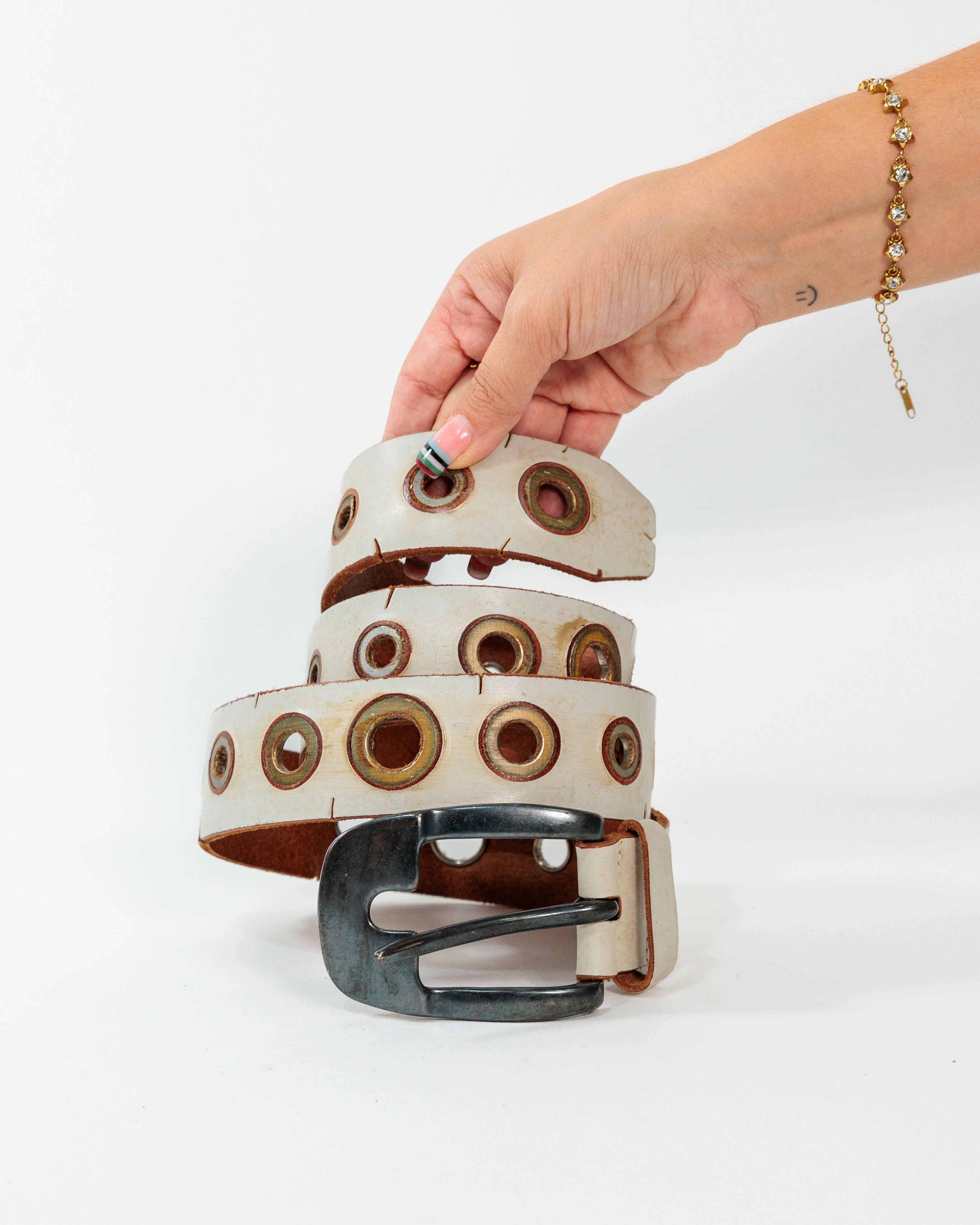 Cream Oversized Eyelet Belt