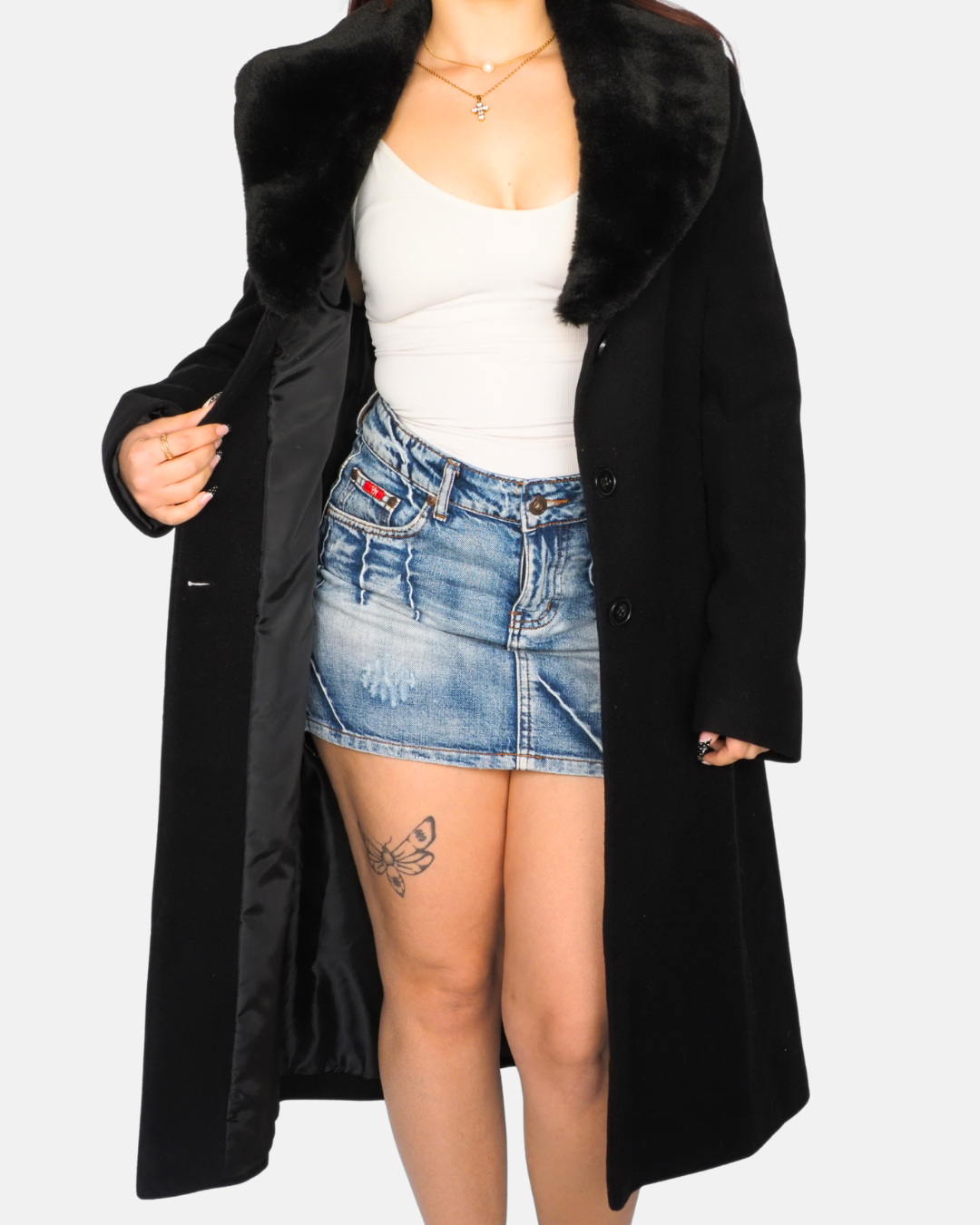 Luxury Black Wool & Cashmere Blend Long Coat
