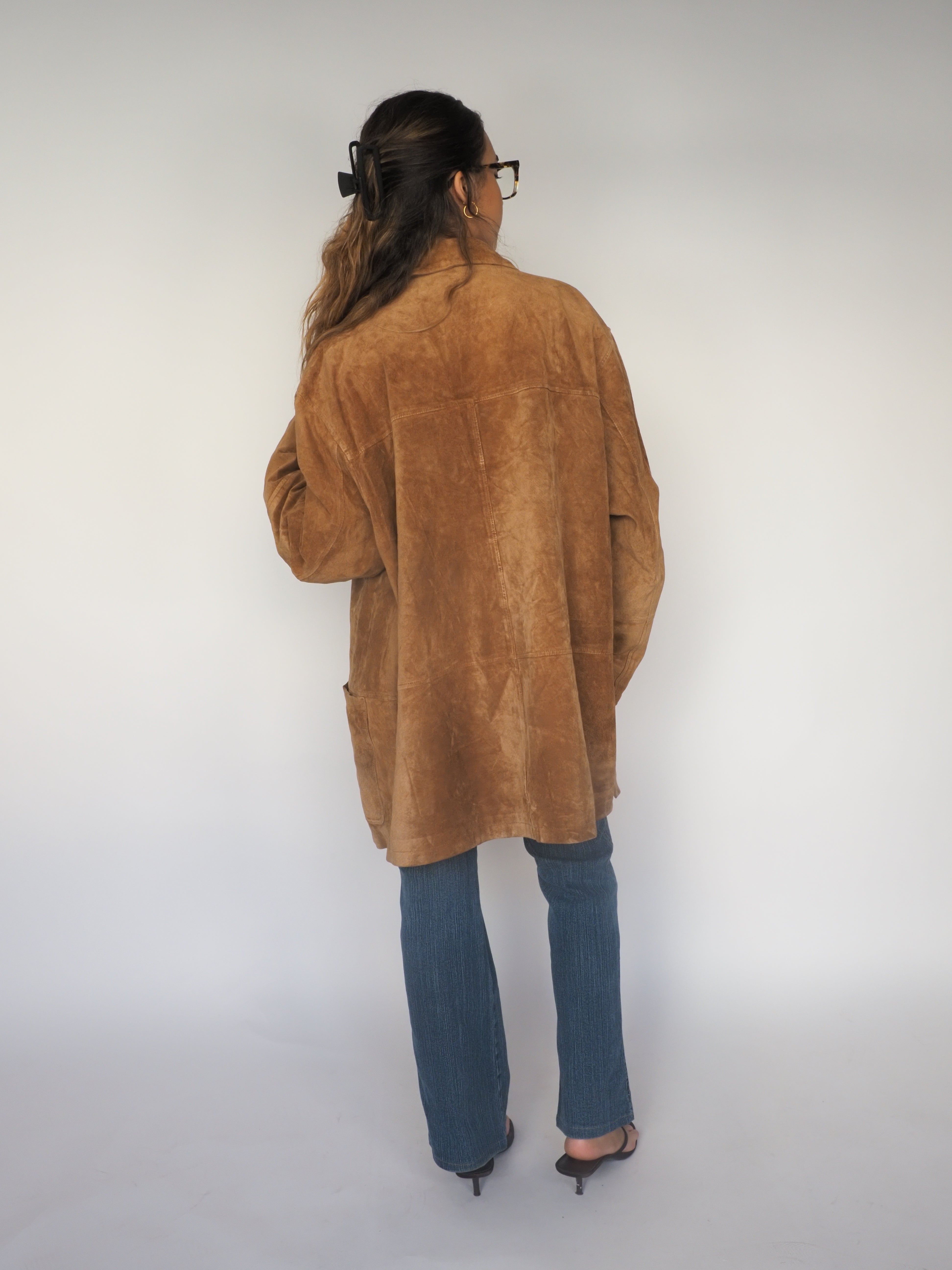 Vintage Tan Suede Leather Coat – Natural Leather