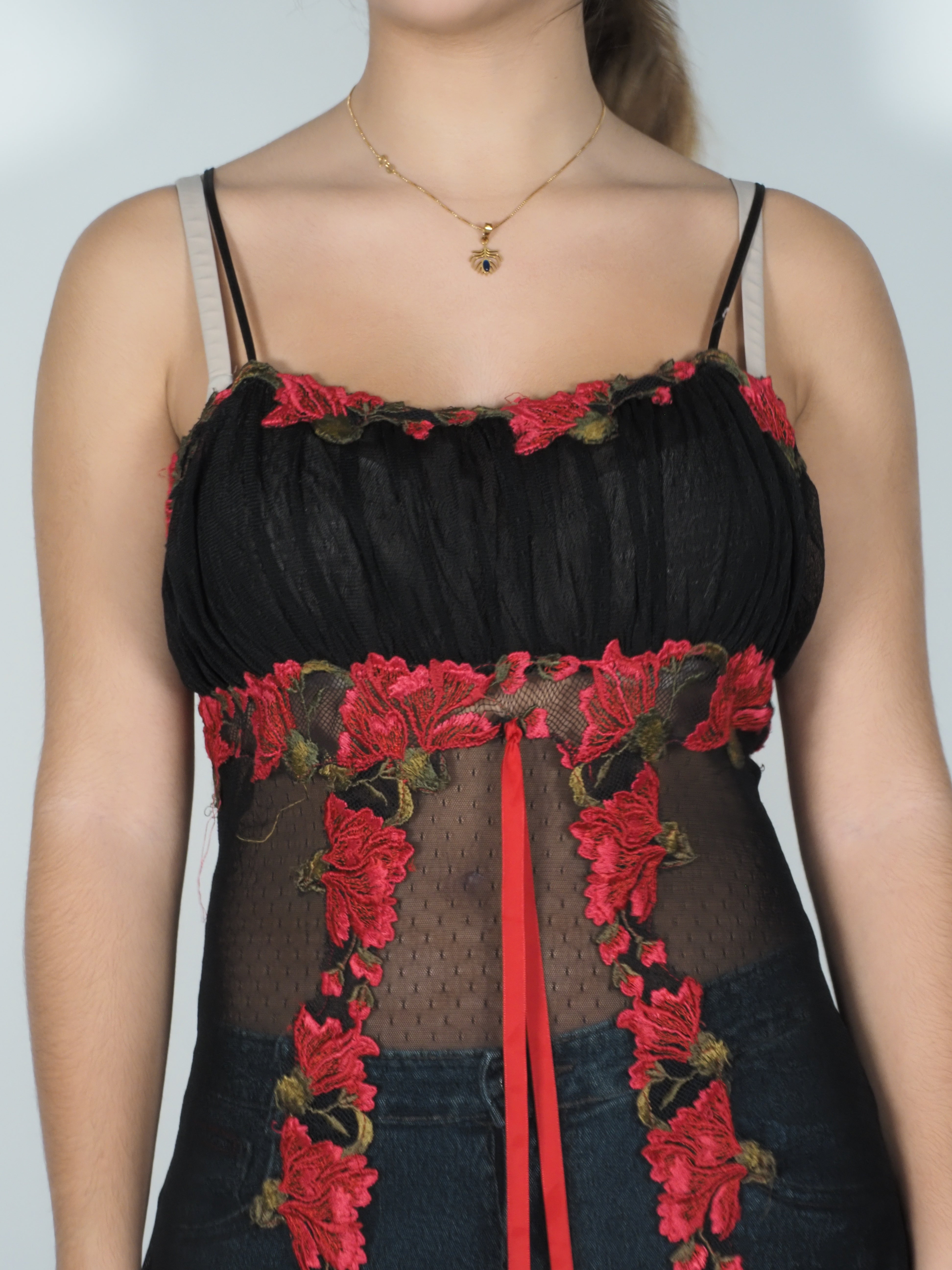 Floral Mesh Embroidered Lingerie Dress