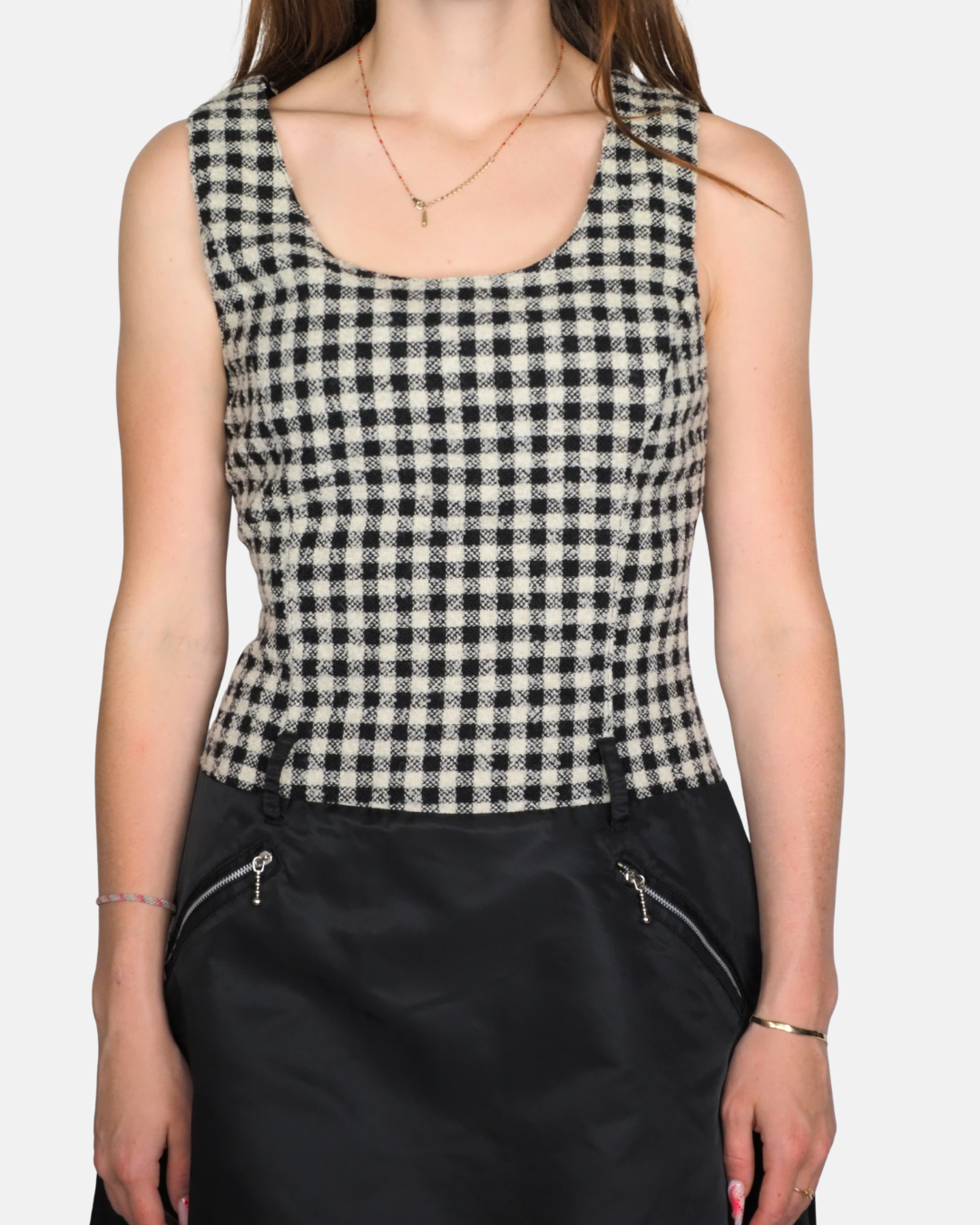 Black & White Gingham Contrast Mini Dress by Tentazione Collection