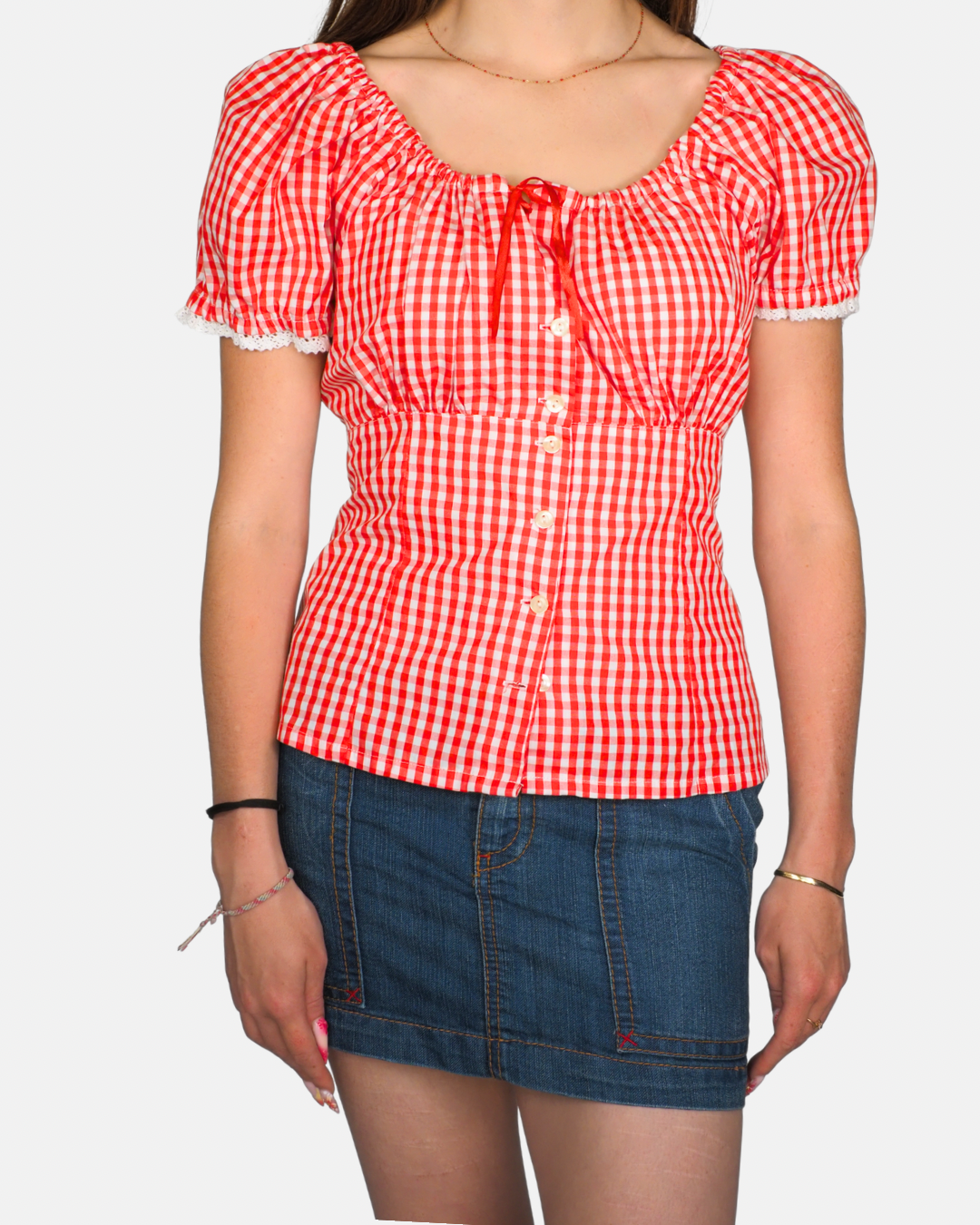 Red Gingham Milkmaid Top