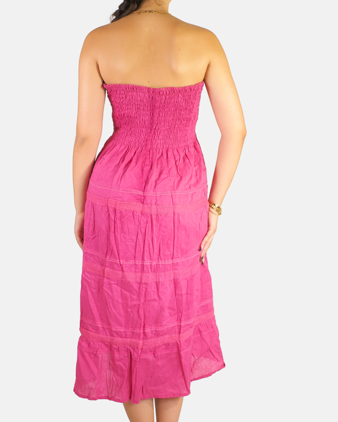 Hot Pink Shirred Strapless Maxi Dress - Pink City