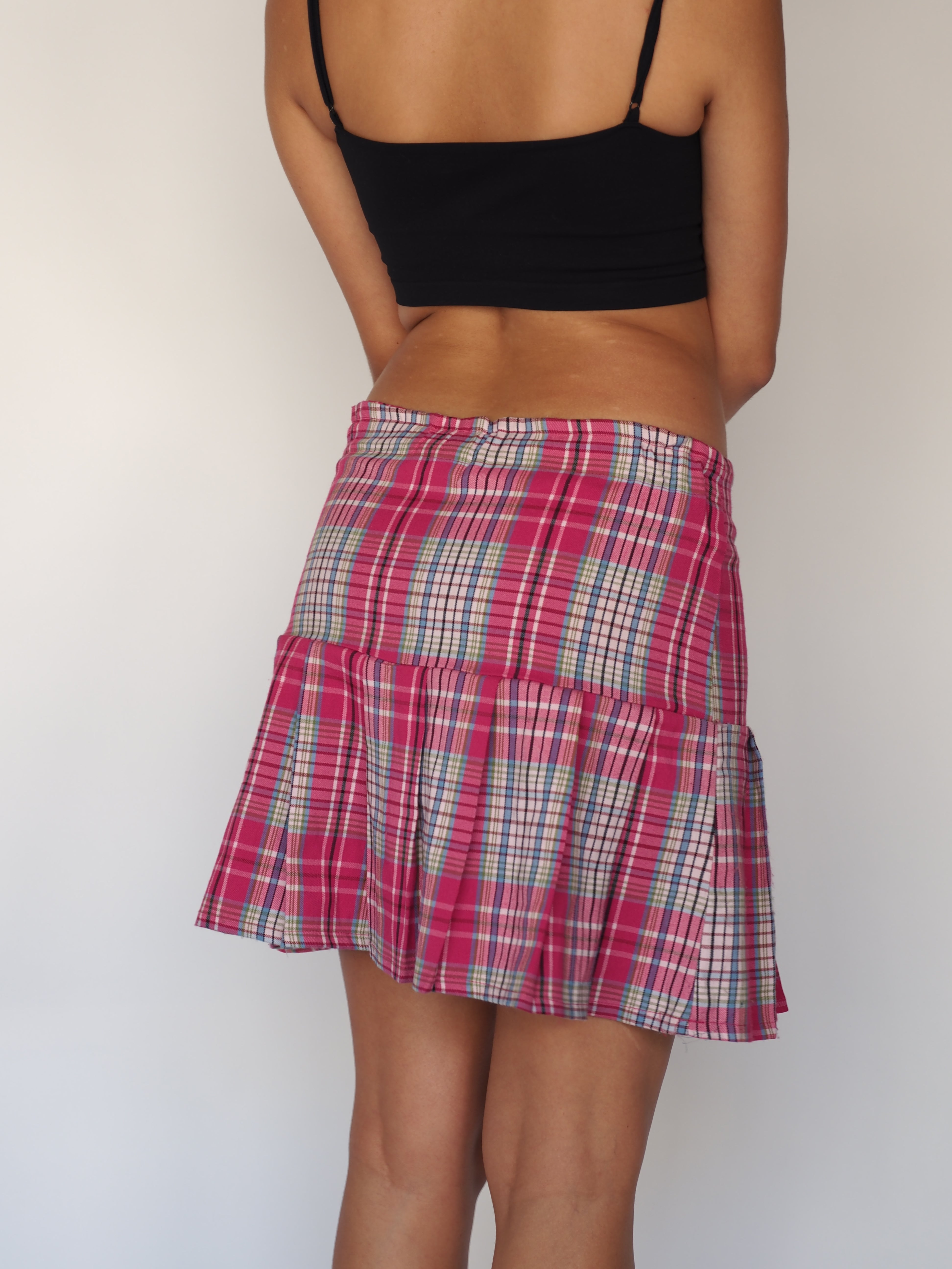 Mess Crazy Plaid Pleated Mini Skirt