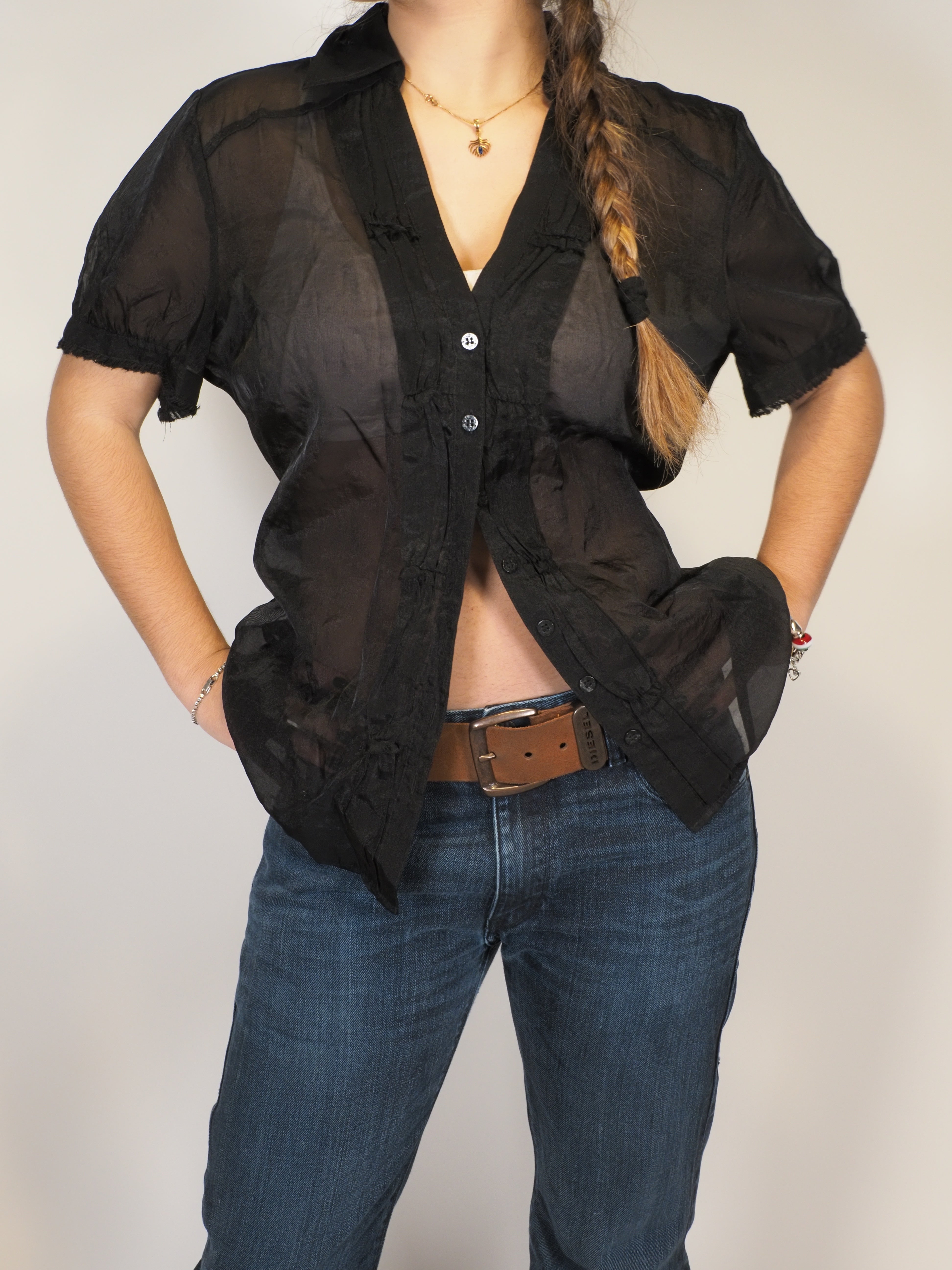 Per Una Speziale Black Sheer Button-Up Blouse