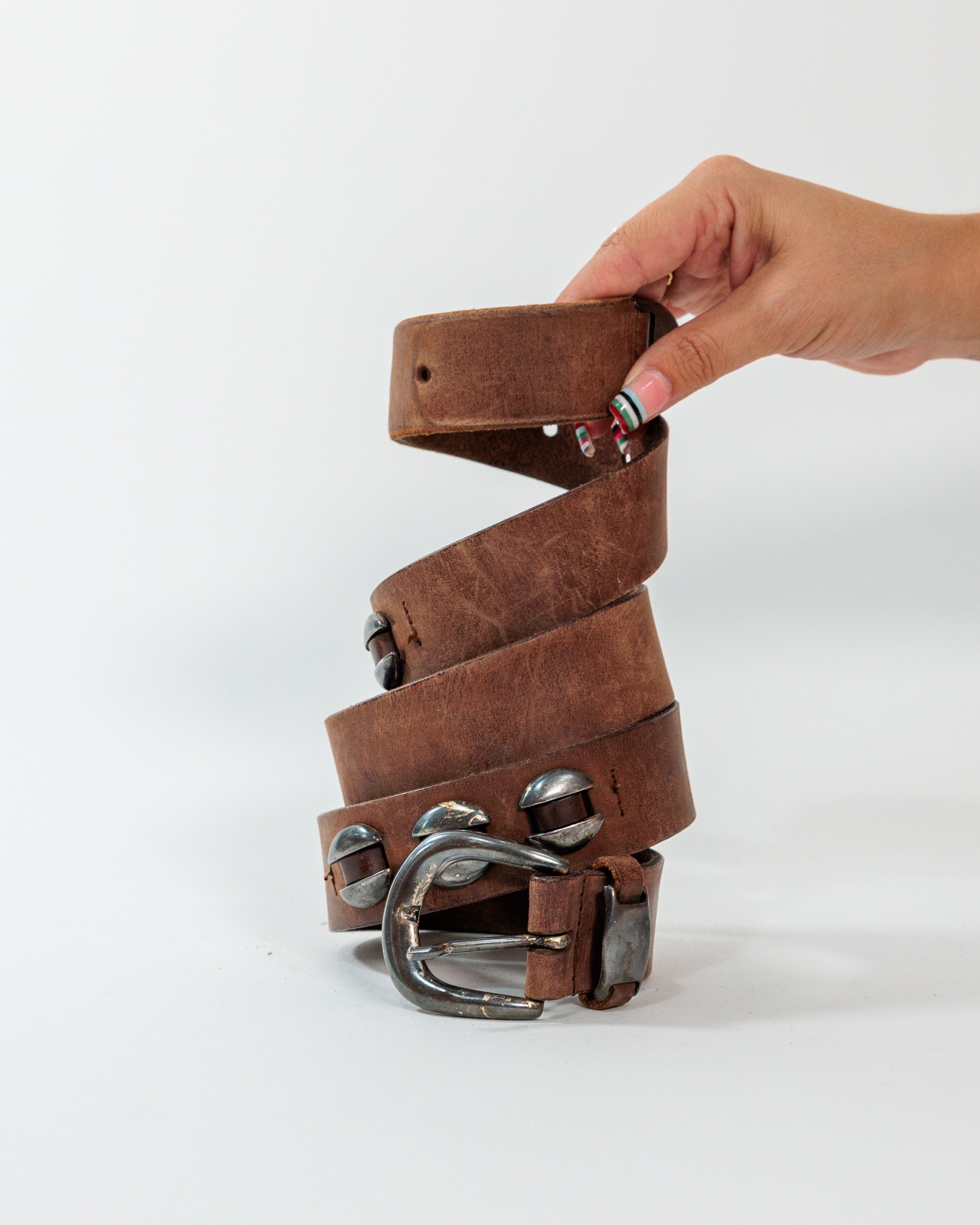 Brown Leather Silver Hardware Belt