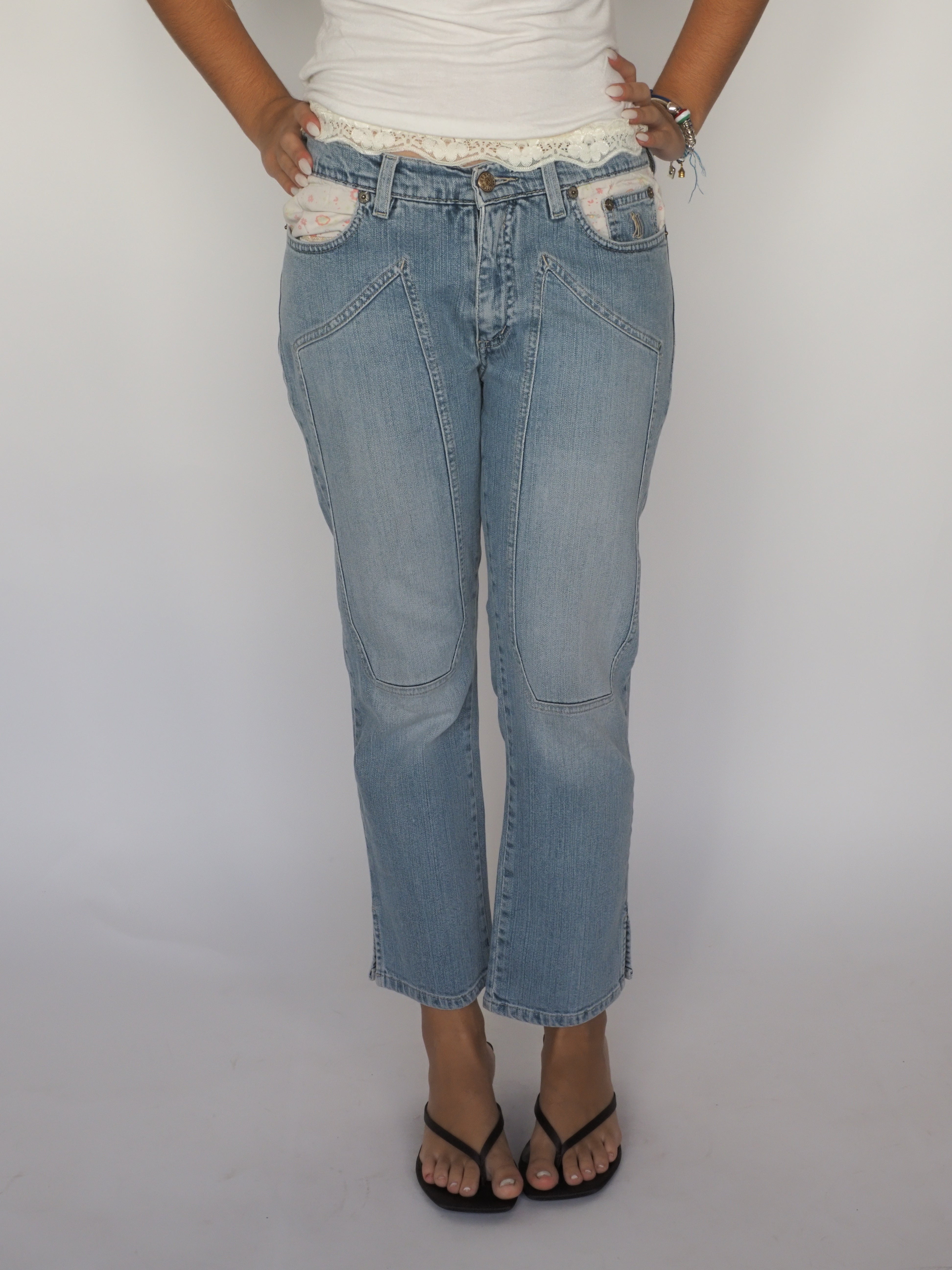 Jeckerson Light Wash Straight-Leg Jeans with Contrast Patches