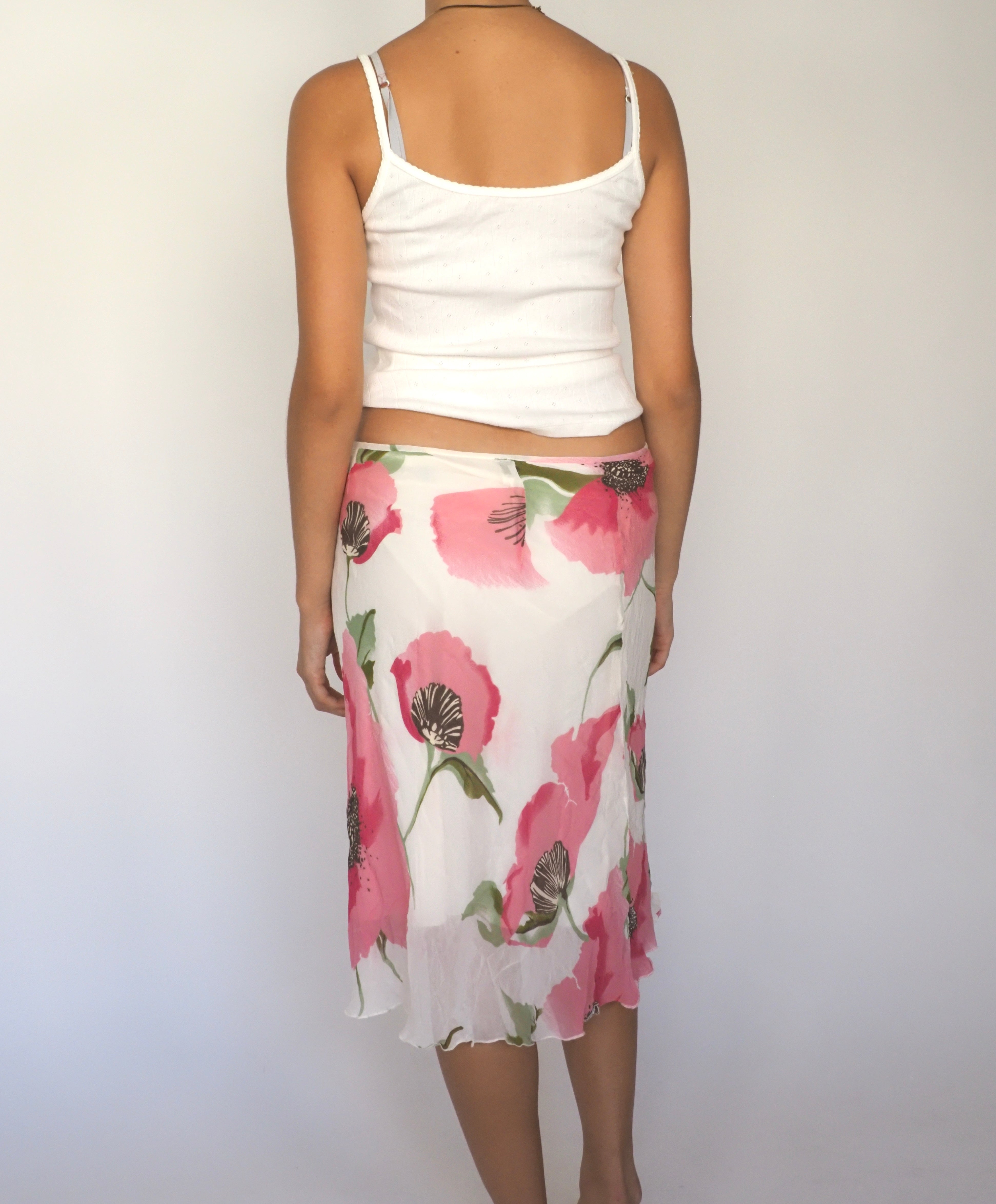 Floral Watercolour Mesh Midi Skirt