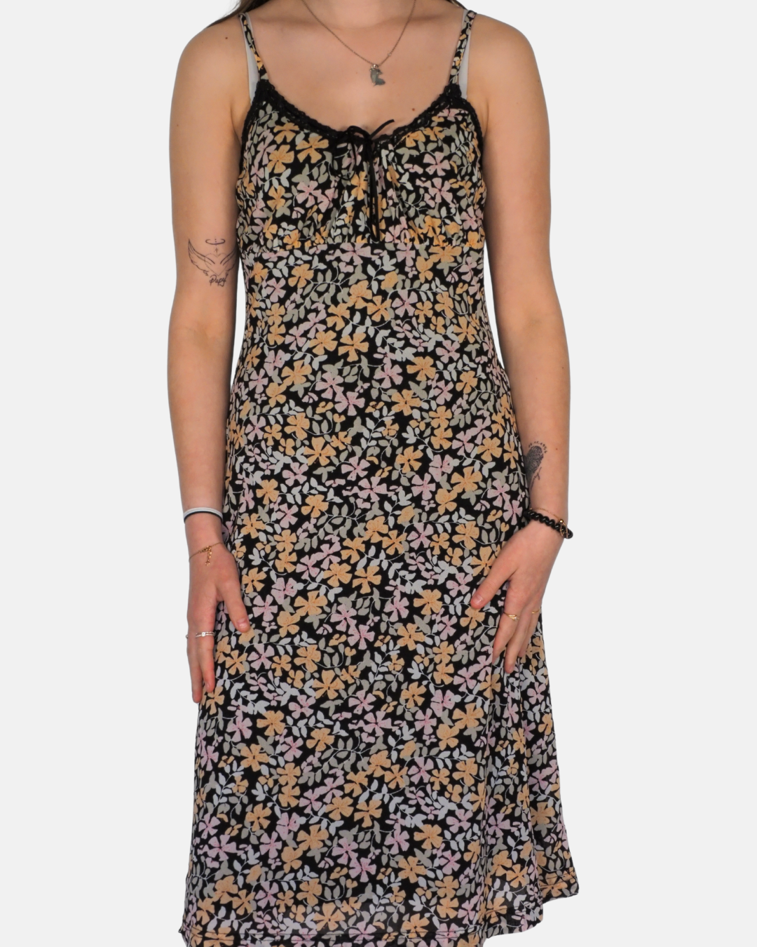 Esprit Vintage Black Floral Slip Midi Dress
