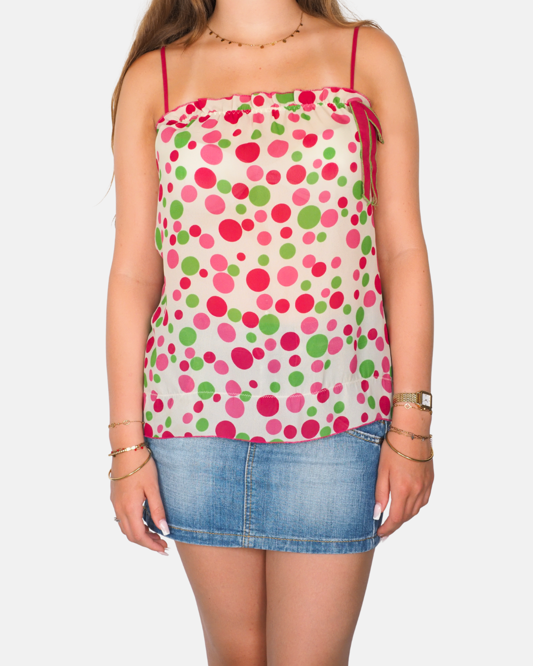 Polka Dot Tie-Strap Cami Top