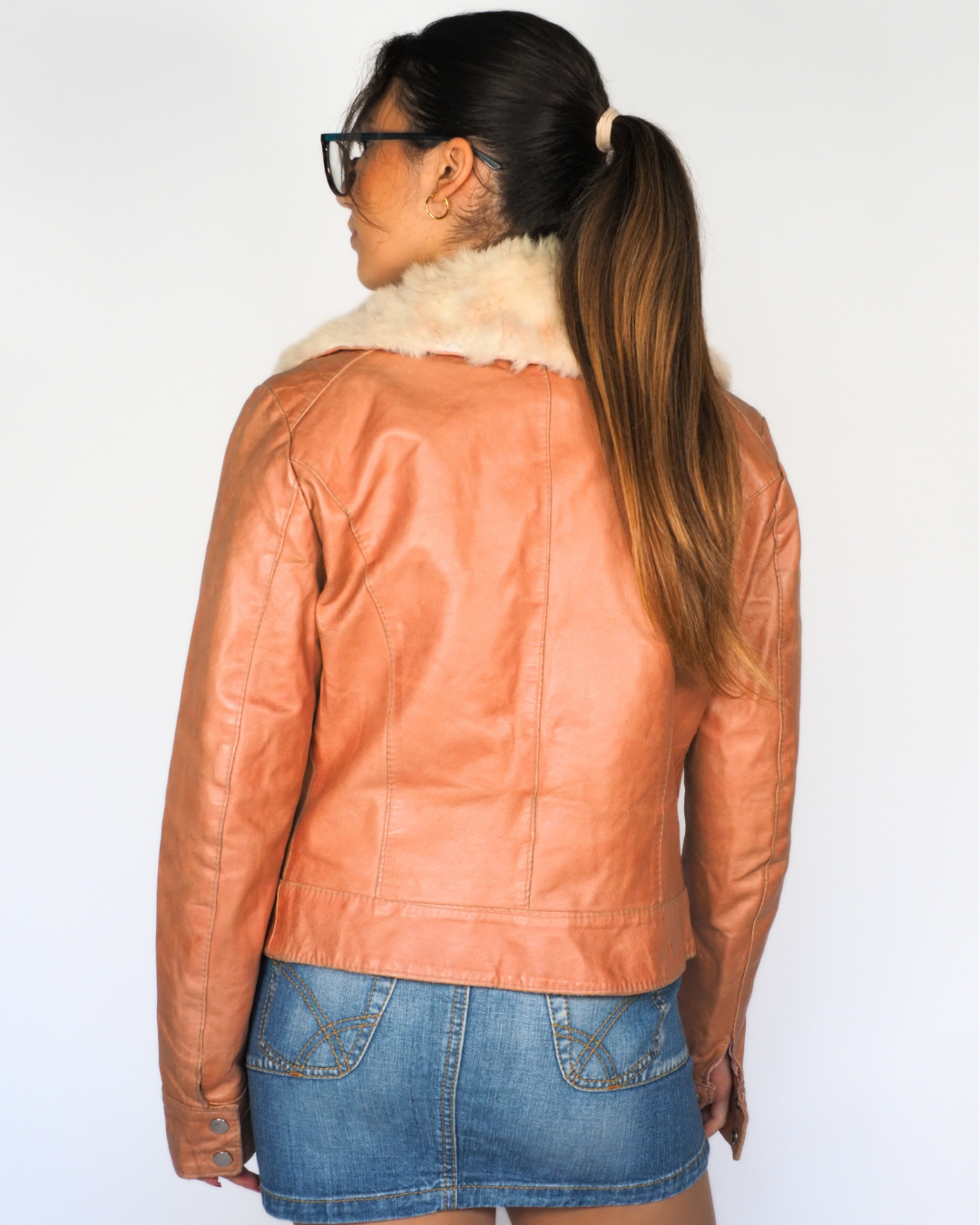 Conbipel Vera Pelle Tan Leather Jacket with Shearling Collar