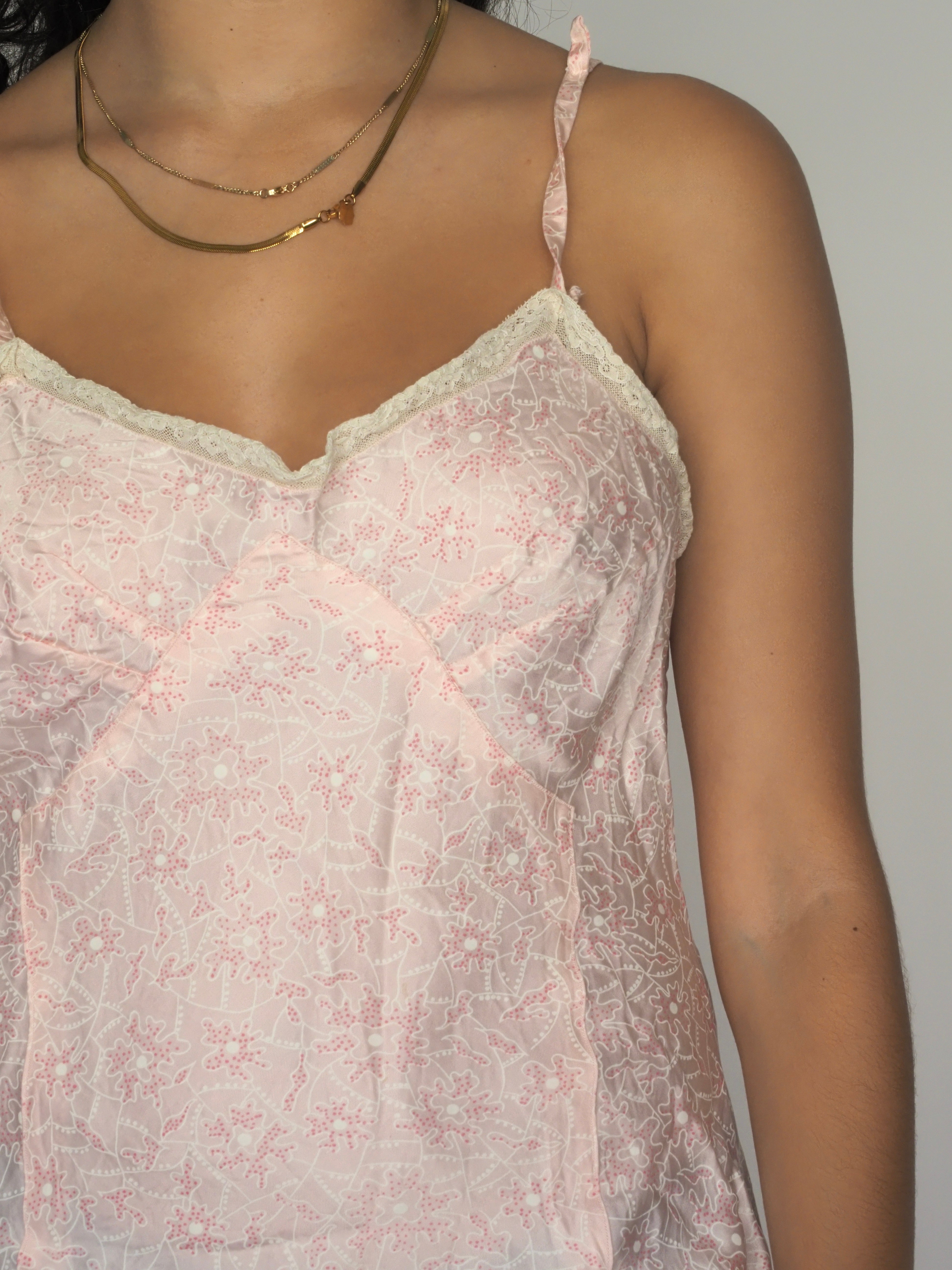 Vintage Pale Pink Floral Lace Slip Dress