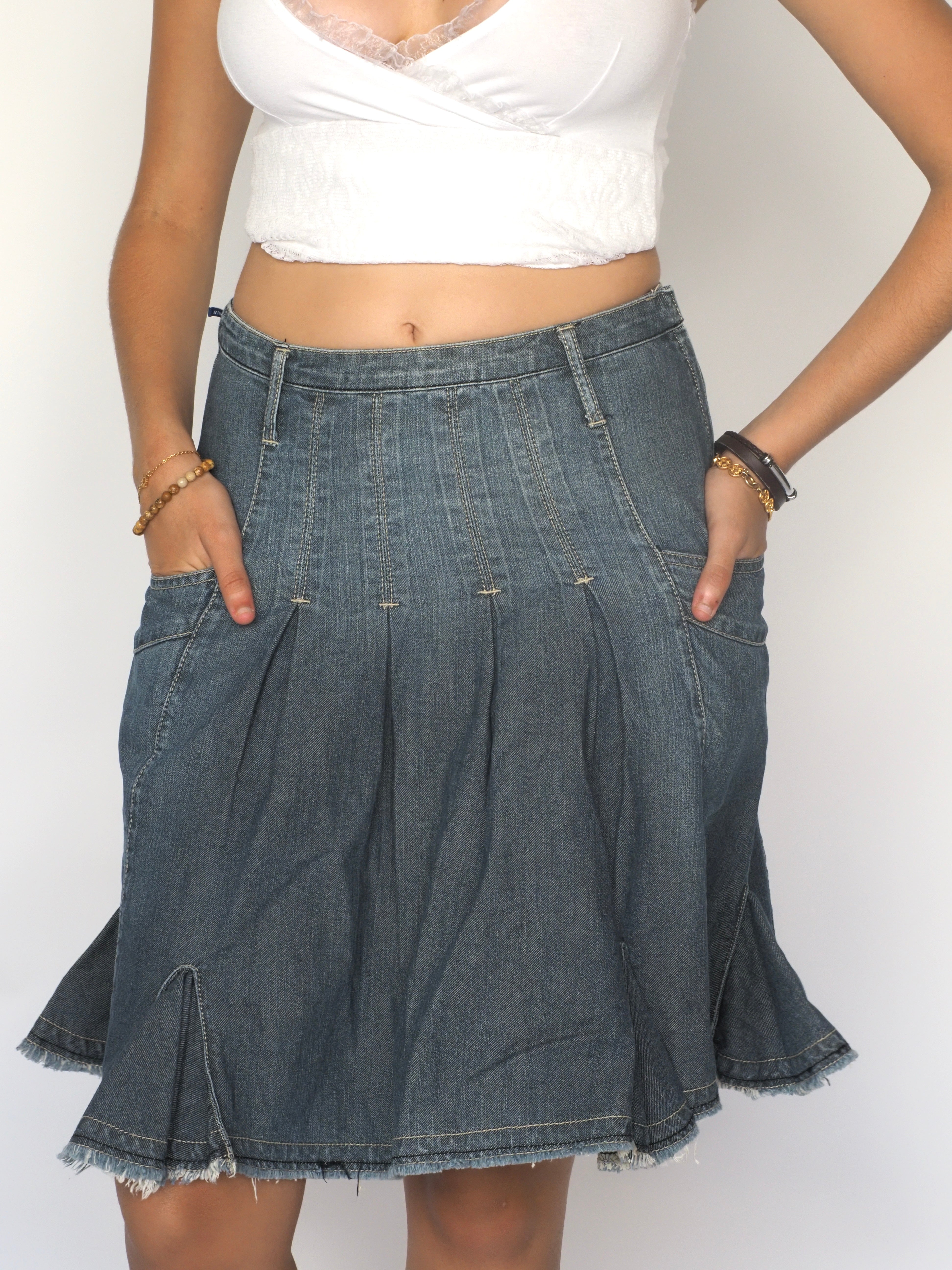 Ruffled Hem Denim Midi Skirt – Mango