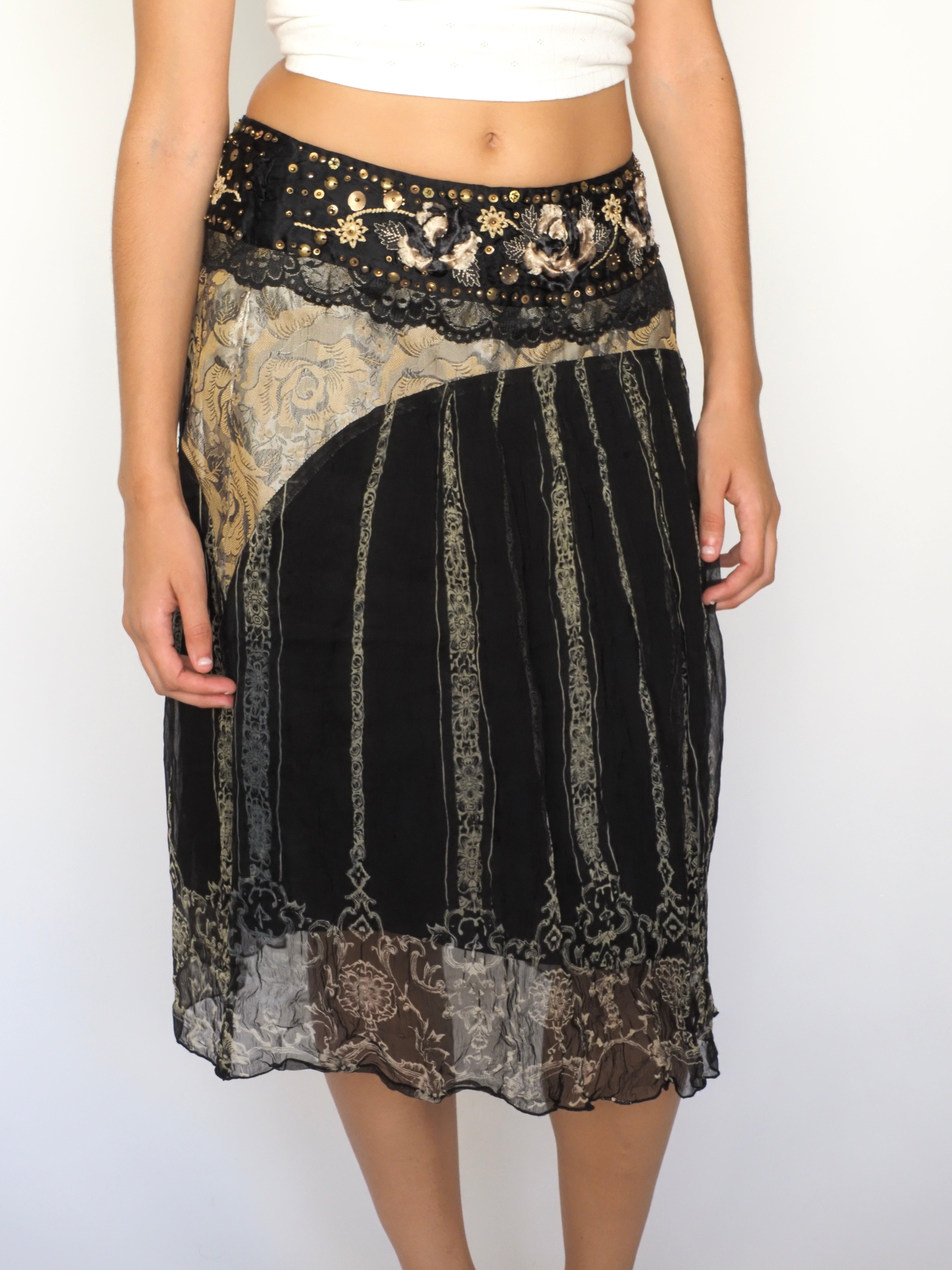 Boho Patchwork Chiffon Midi Skirt – Derky