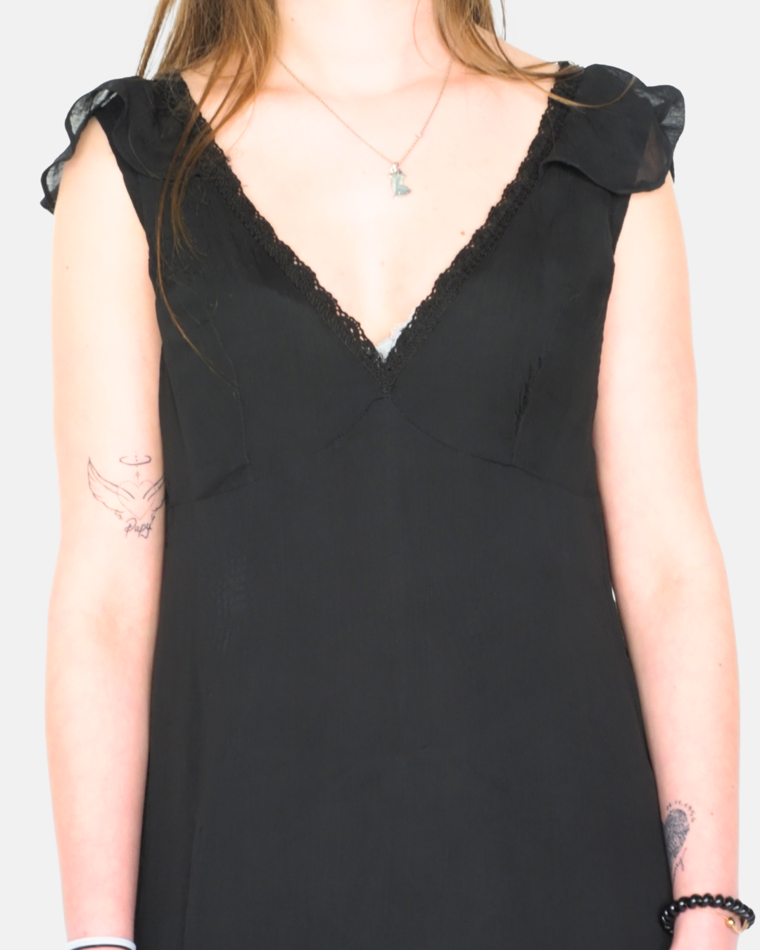 Vintage Black Chiffon Lace Trim Mini Dress