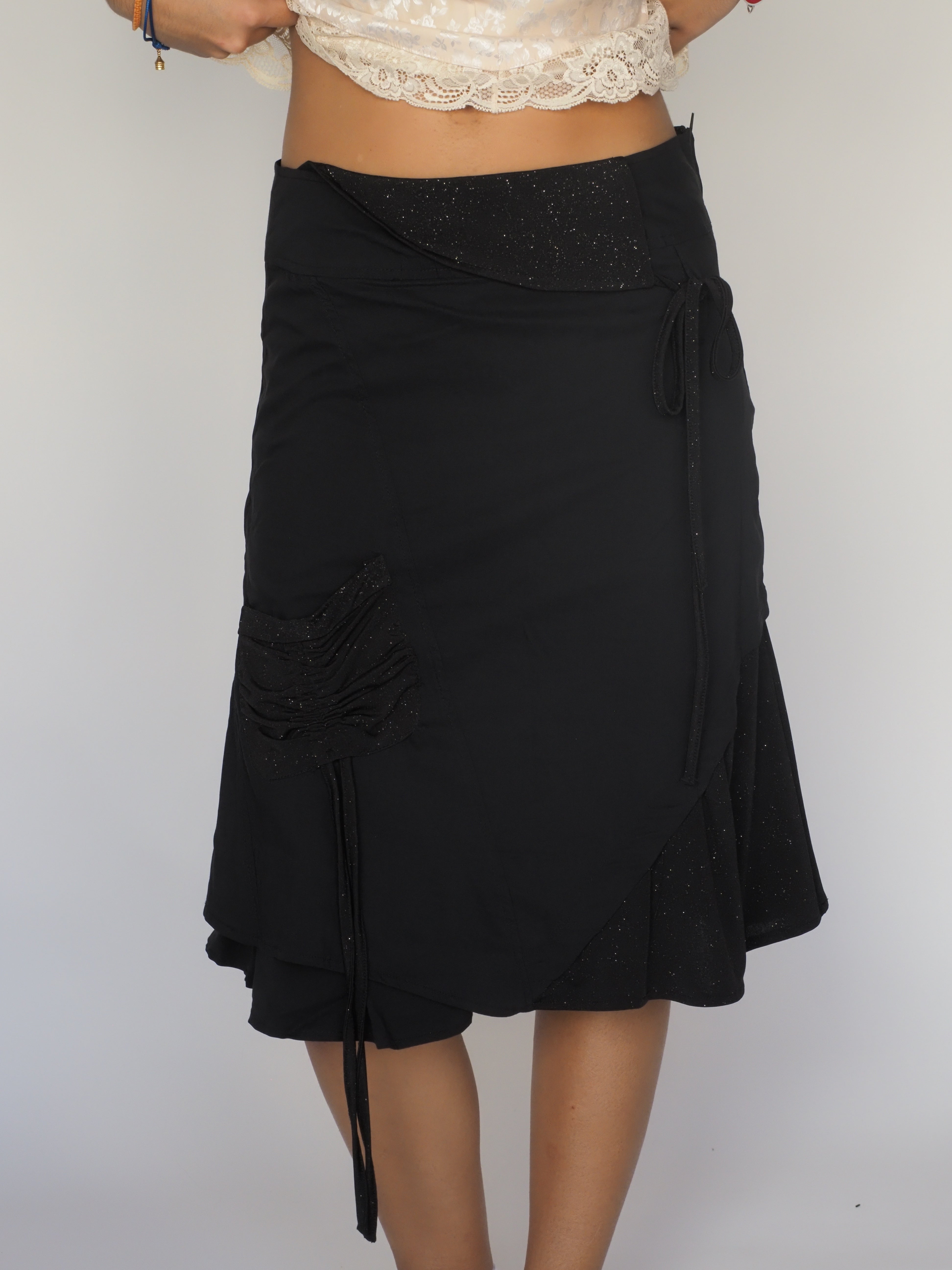 Black Glitter Waist Asymmetric Skirt – K Woman