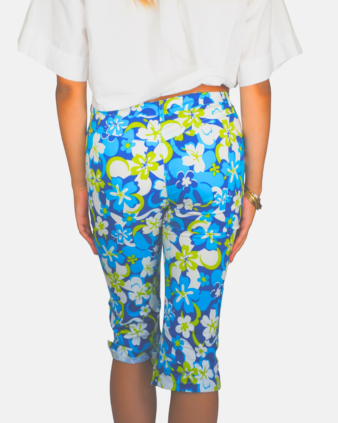 Blue Floral Y2K Capri Pants by Intrama