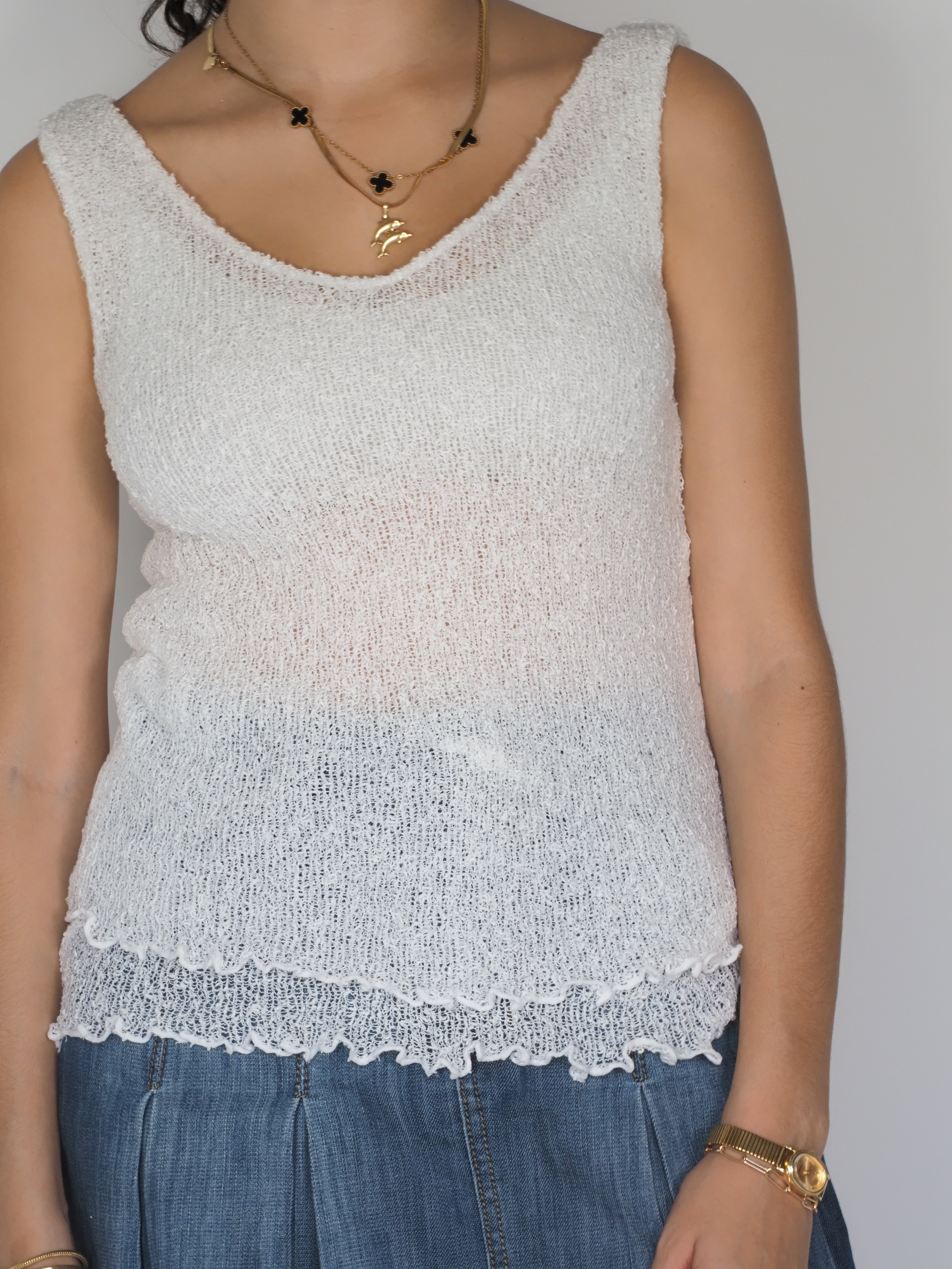 White Sheer Knit Tank Top