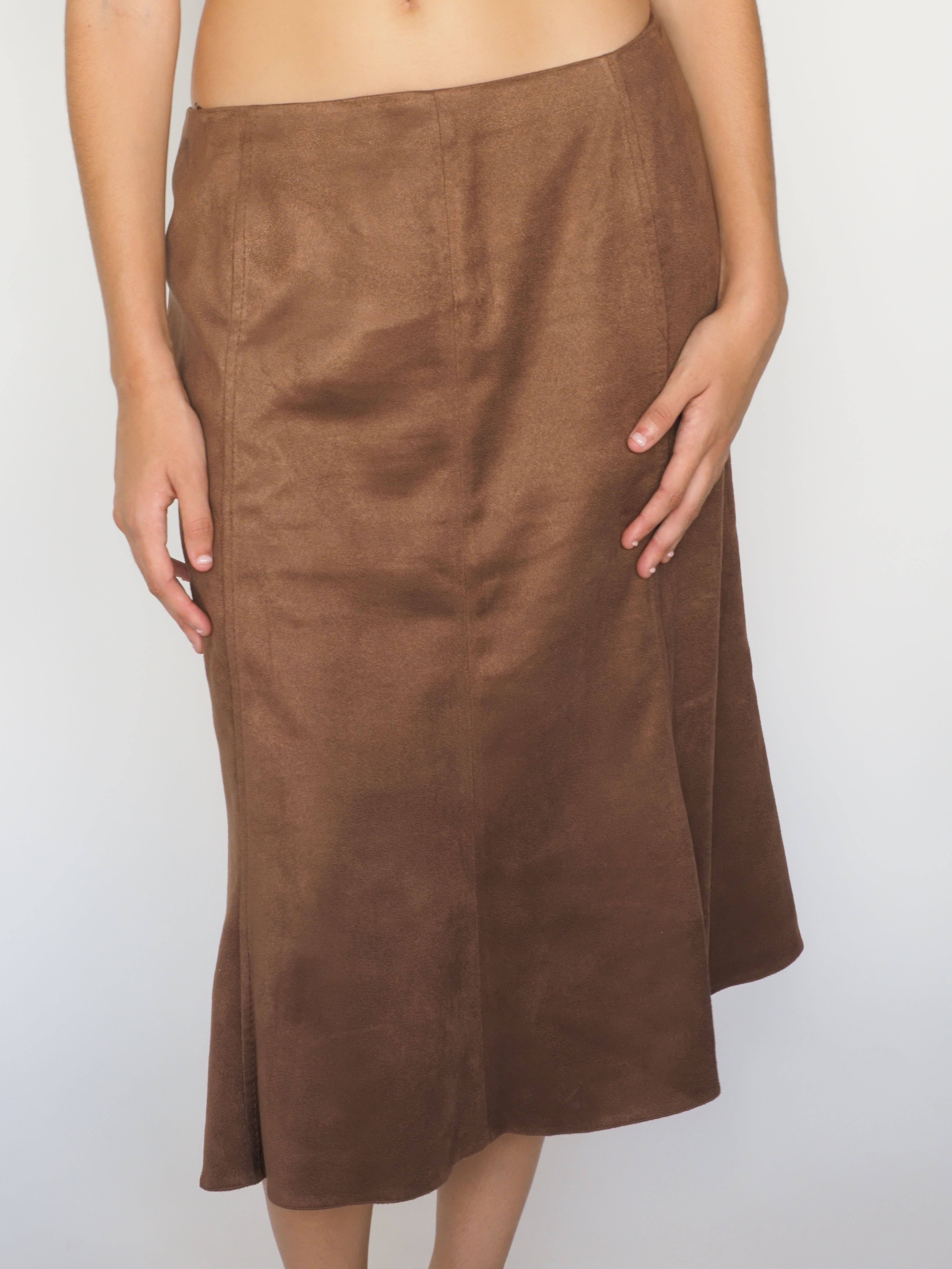 Chocolate Brown Faux Suede Midi Skirt – Jacques Vert