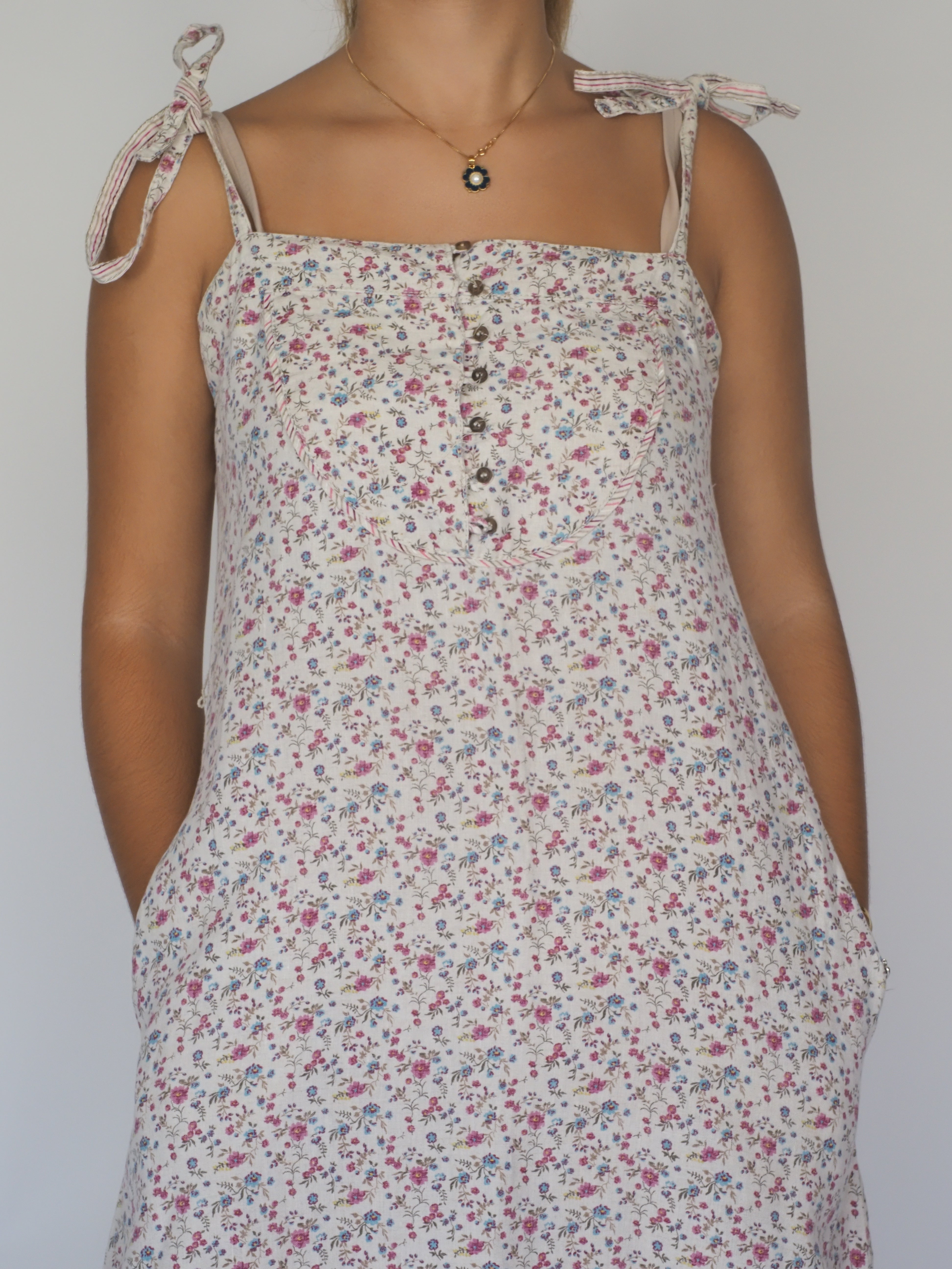 Vintage Mango White Floral Tie-Strap Summer Dress