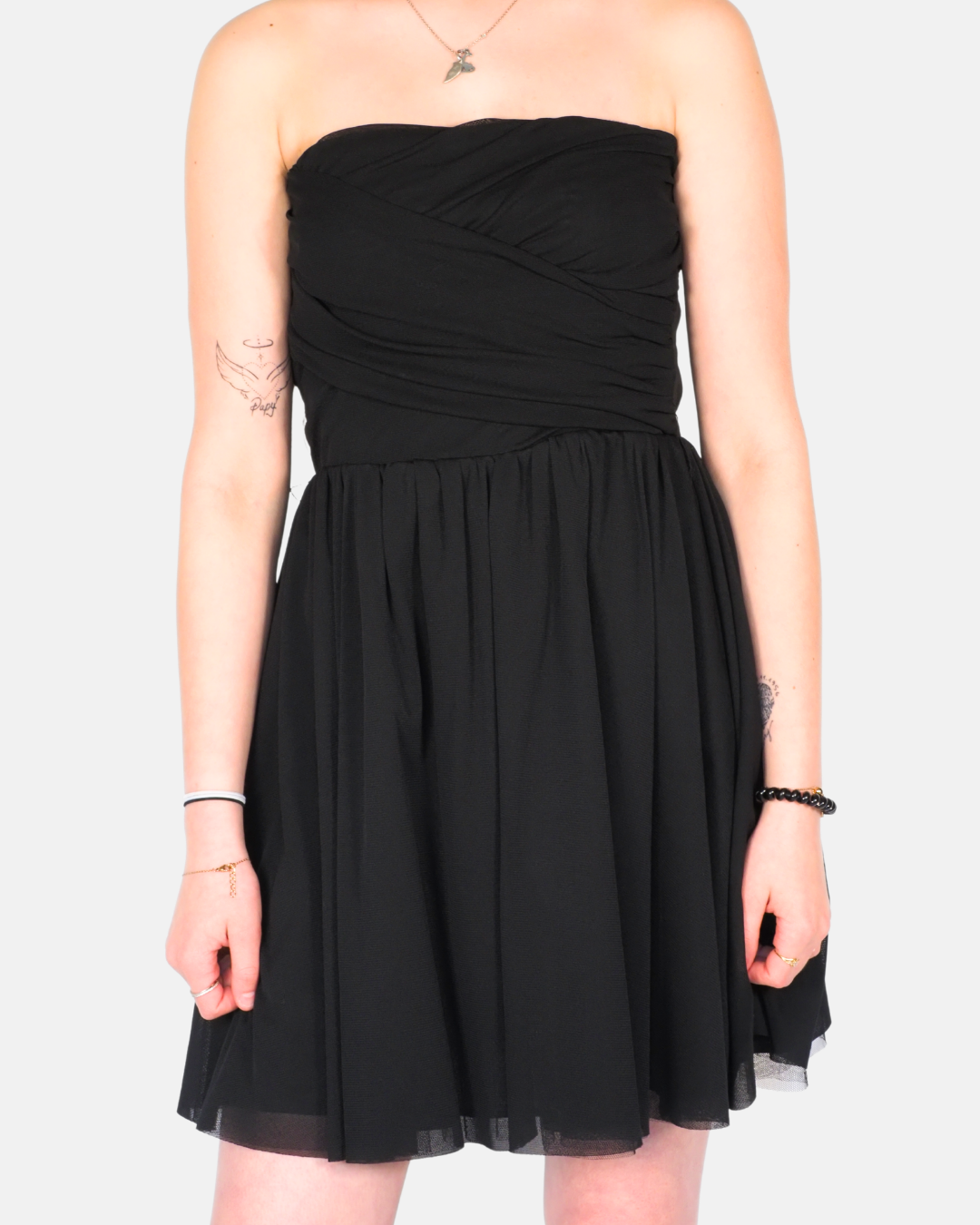 Zara Night Collection Black Strapless Chiffon Mini Dress