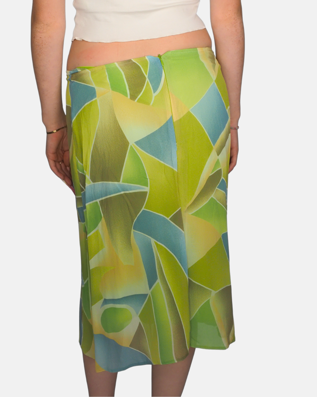 Abstract Lime Mesh Midi Skirt