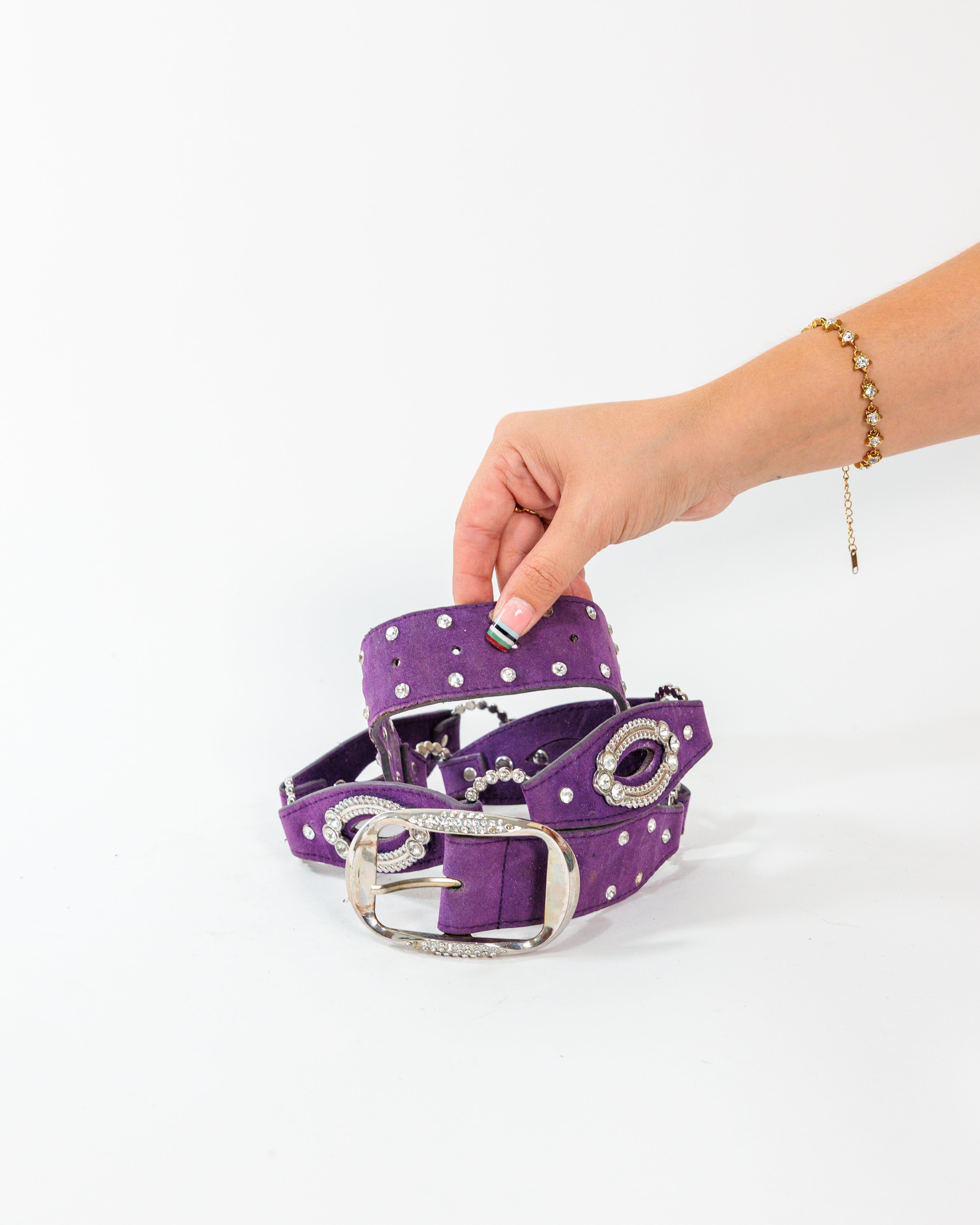 Purple Suede Rhinestone Western Belt