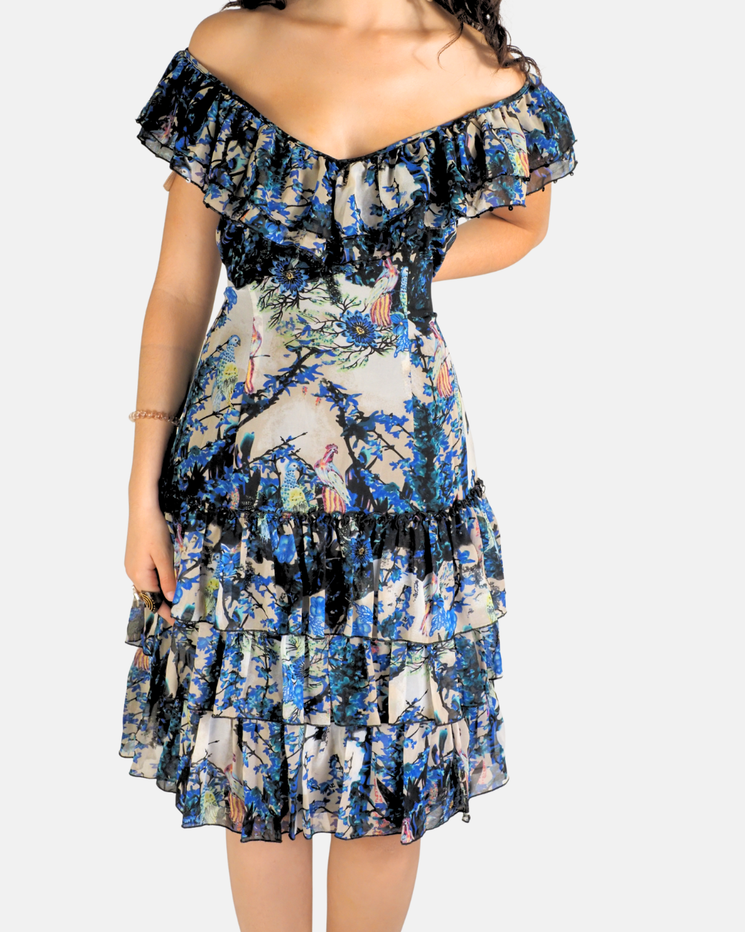 Blue Botanical Ruffle Midi Dress - Jasper Conrad