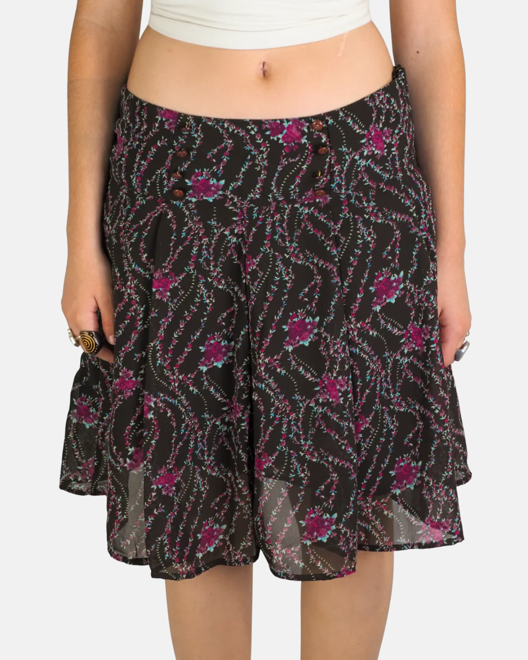 Y2K Floral Chiffon Godet Midi Skirt - MNG