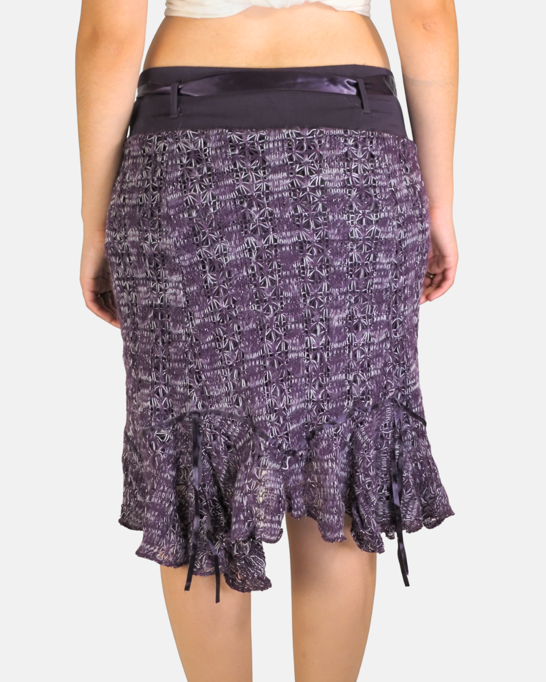 Y2K Purple Crochet Asymmetric Ruffle Skirt