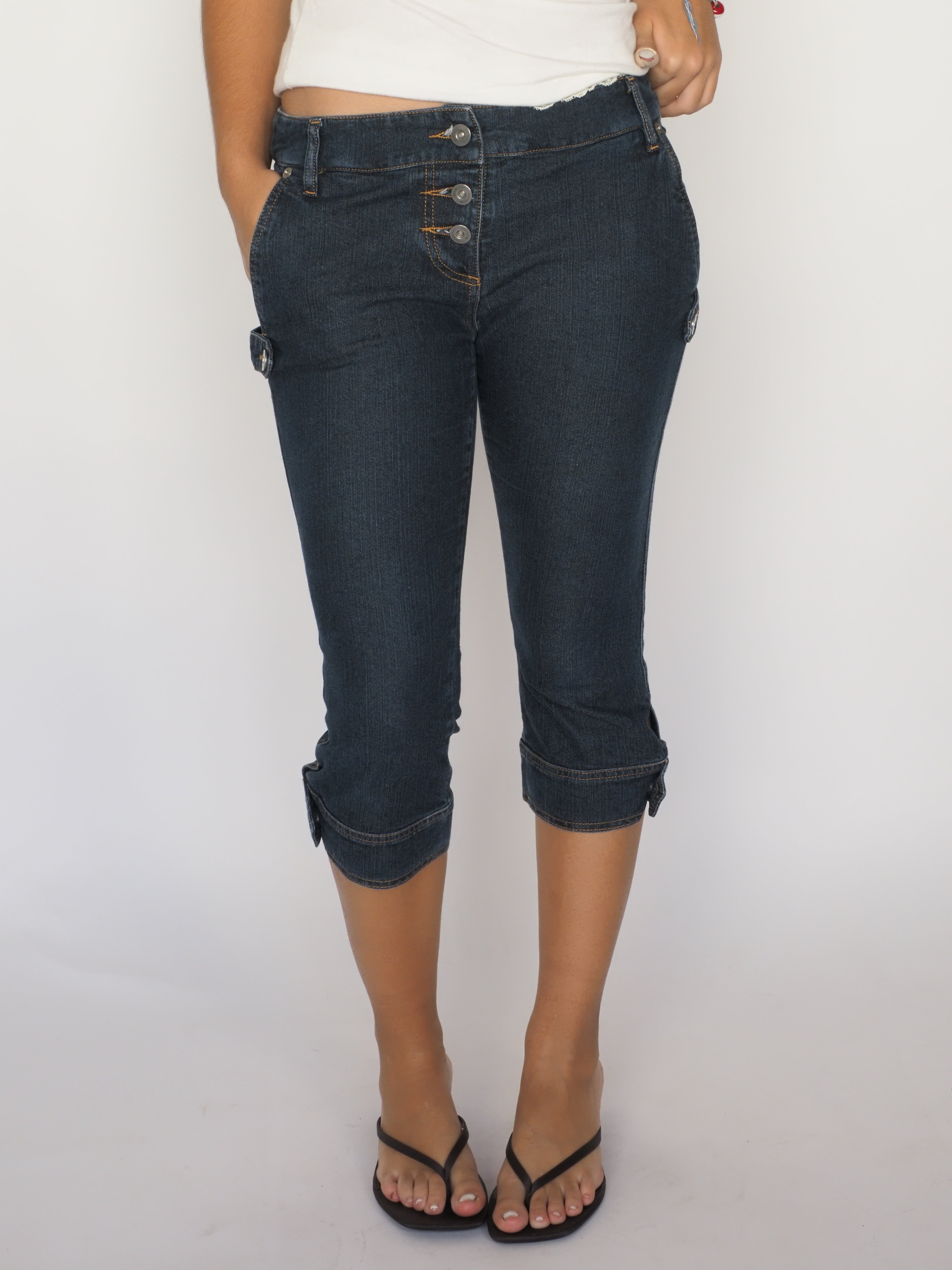 Max&Co Dark-Wash Cropped Jeans with Button Detail