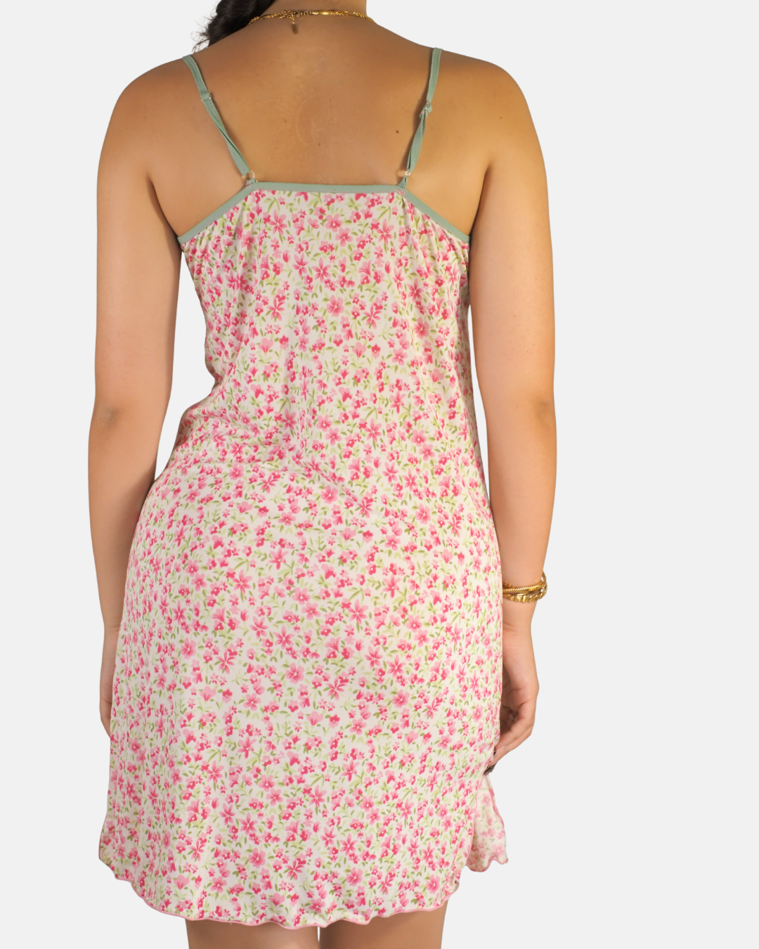Pink Ditsy Floral Lace Trim Slip Dress