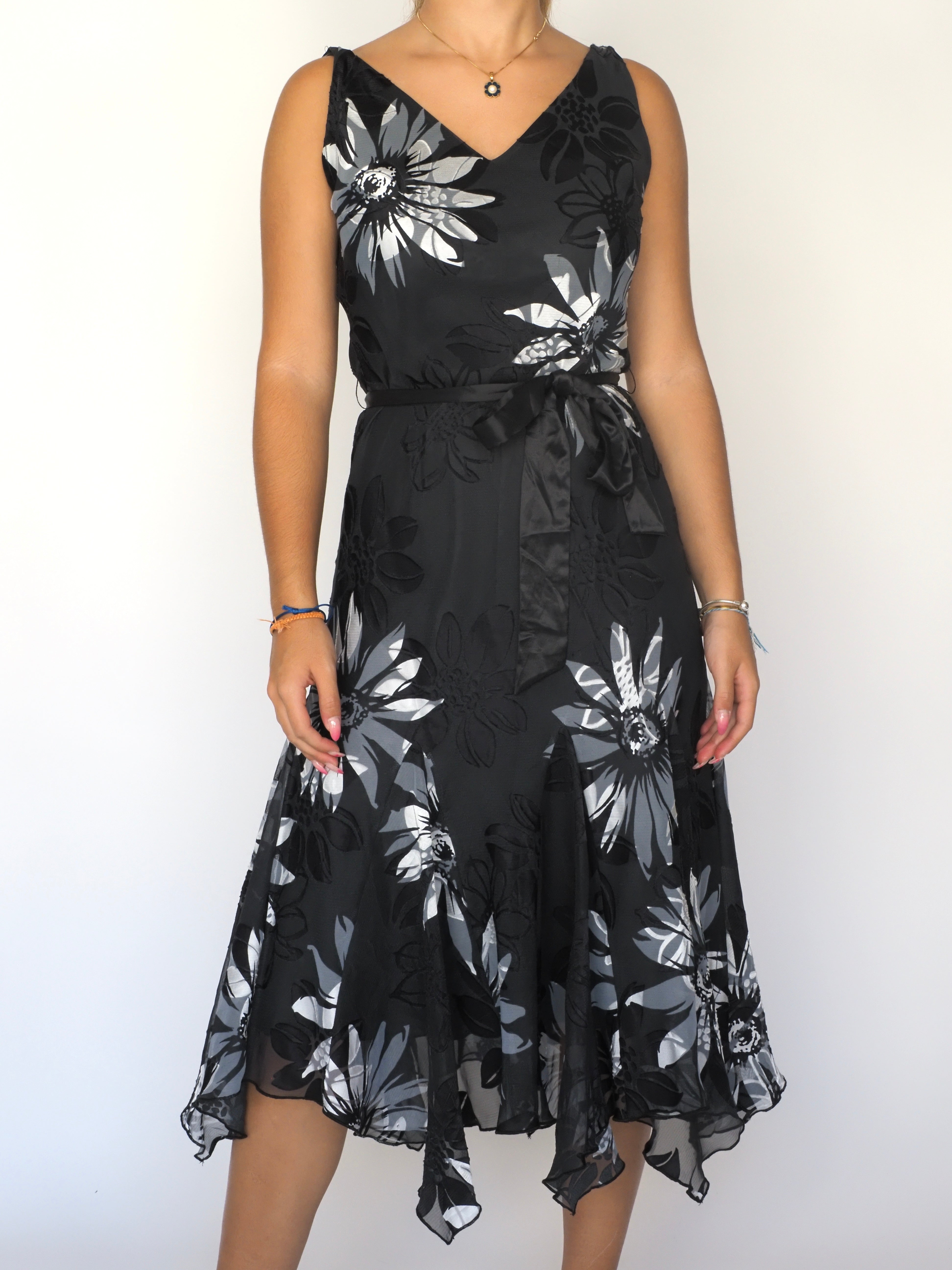 Black & Grey Floral Handkerchief Hem Dress – Prima
