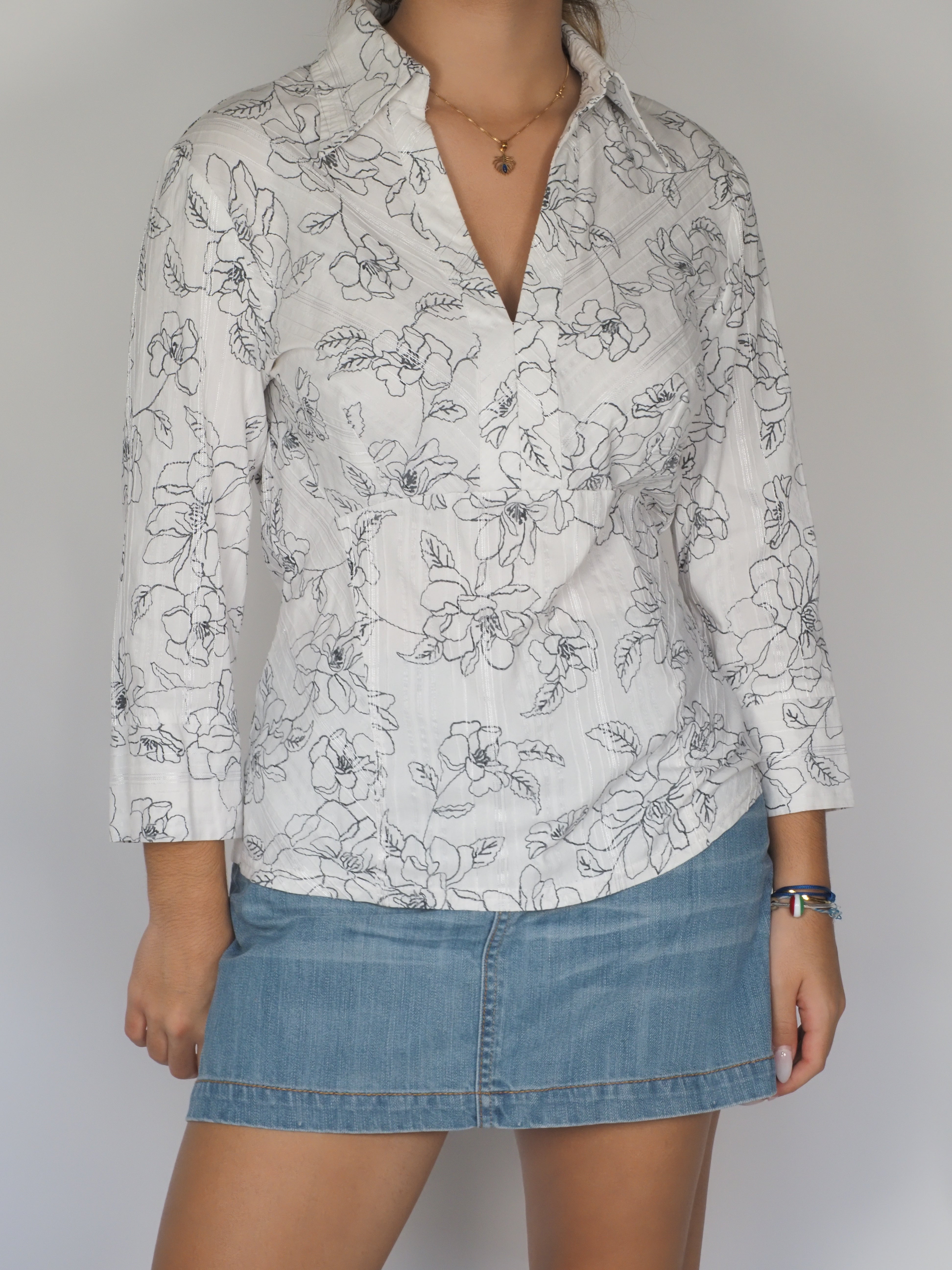 White Floral Embroidered Collared Blouse – Next